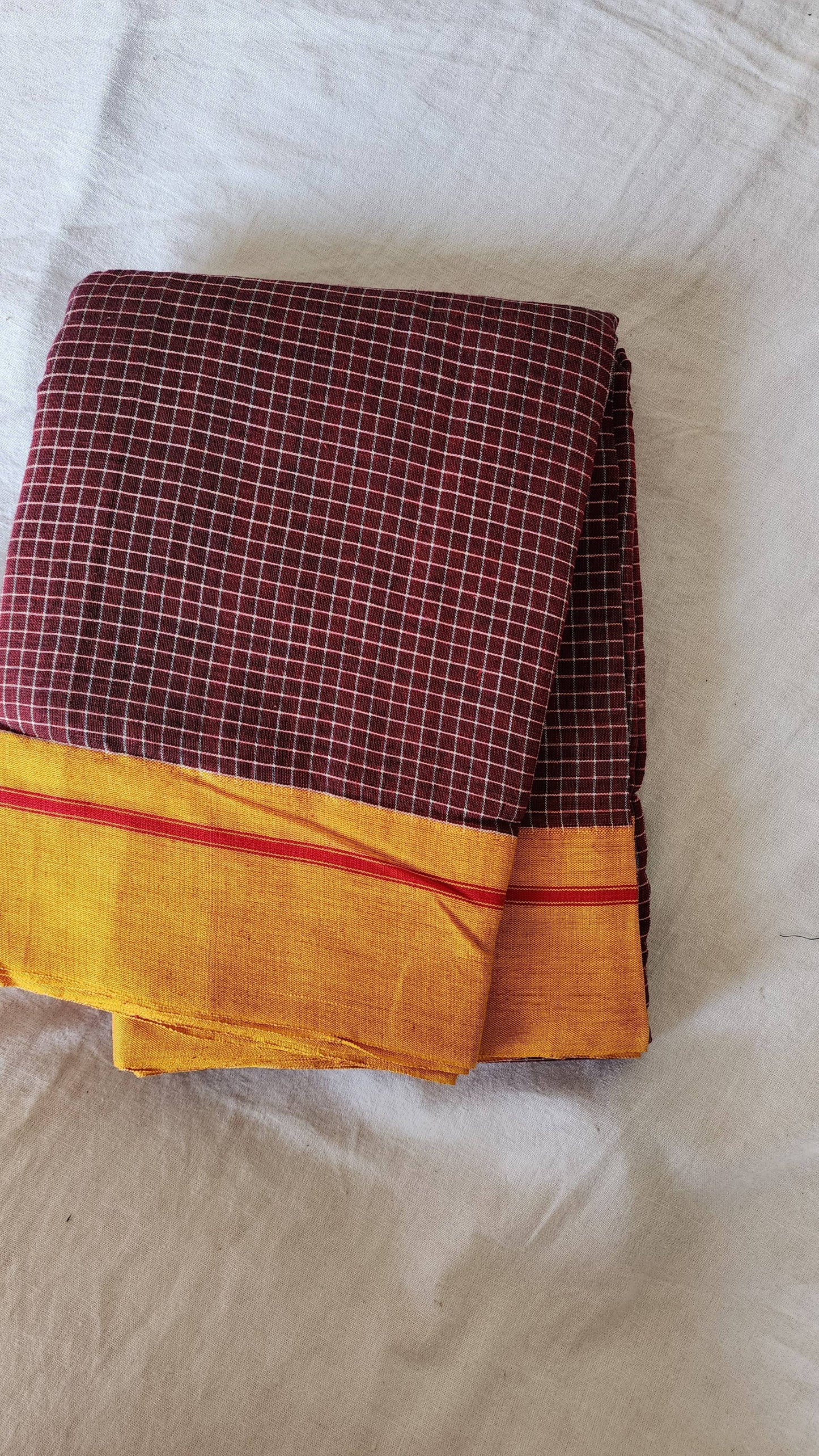 Maroon patteda anchu cotton saree
