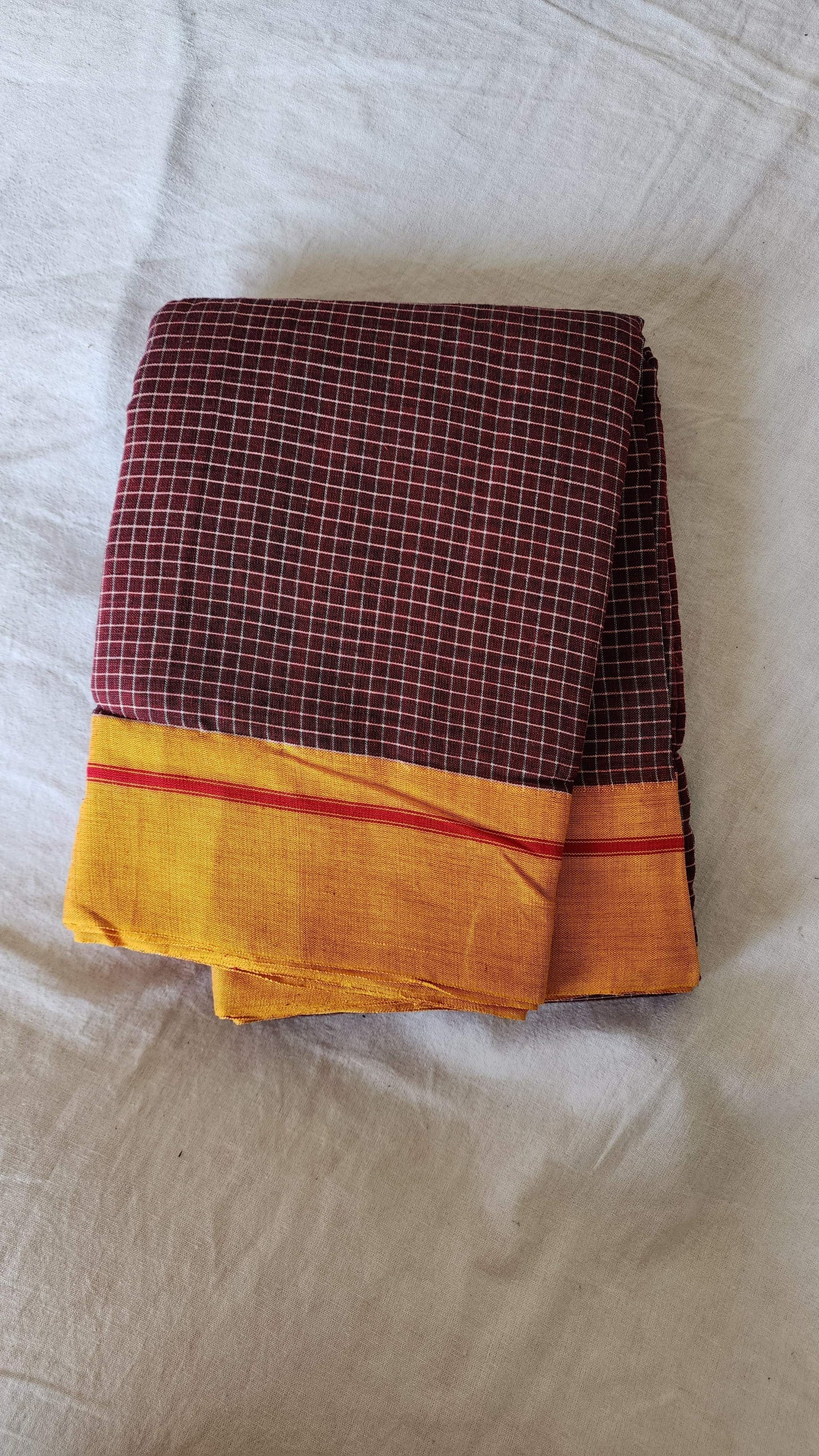 Maroon patteda anchu cotton saree