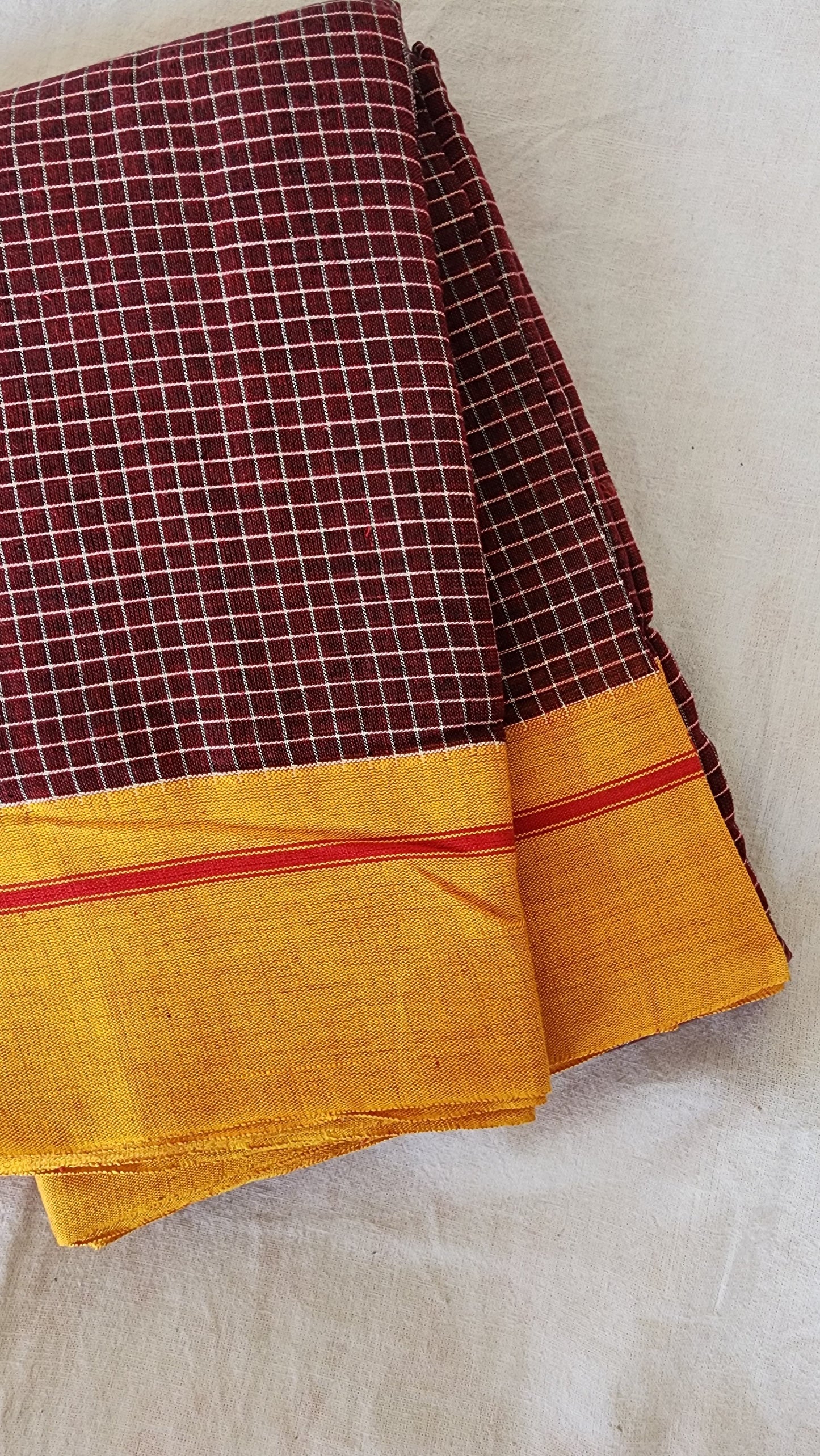 Maroon patteda anchu cotton saree