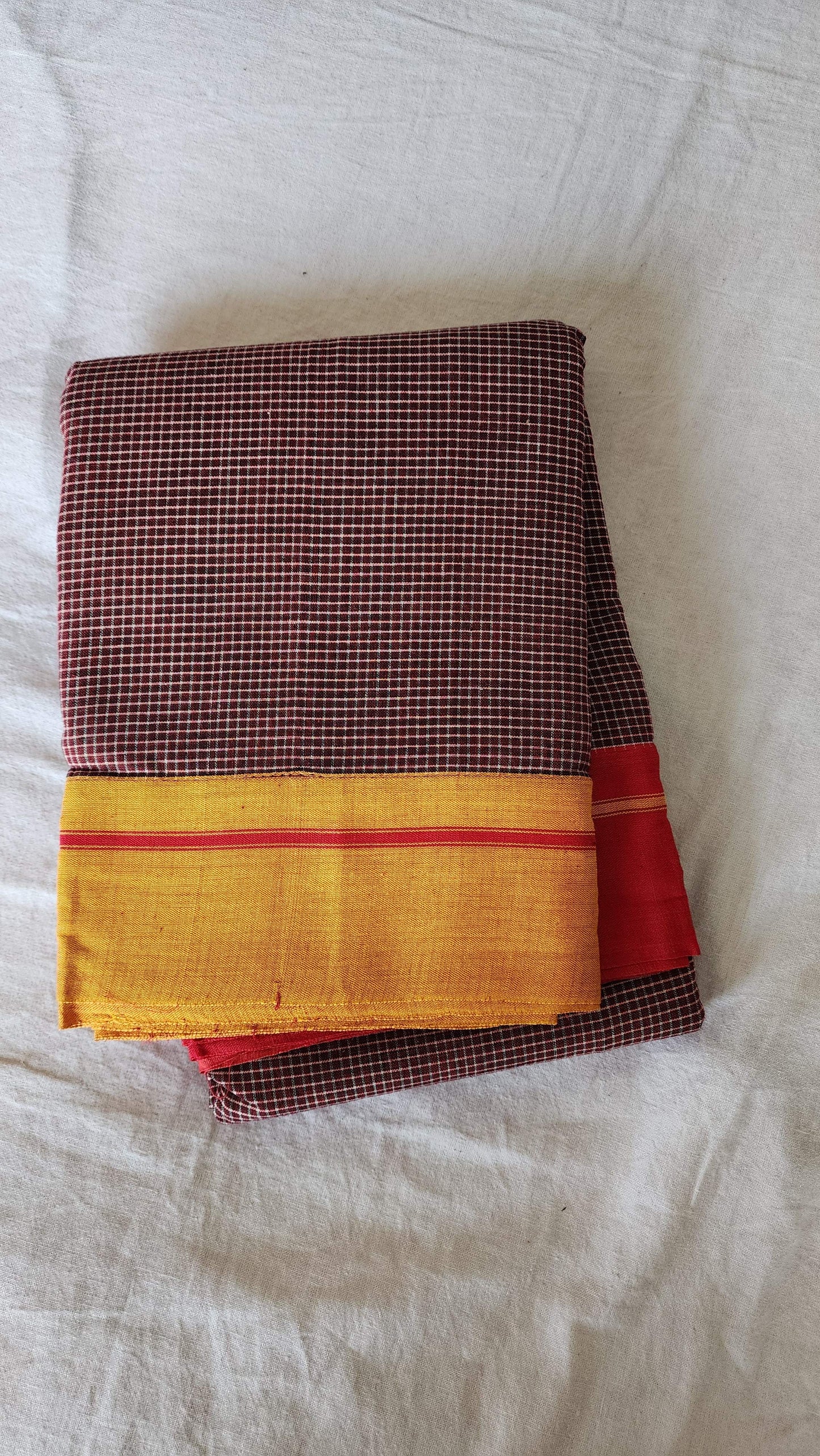 Maroon patteda anchu cotton saree