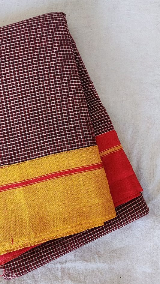 Maroon patteda anchu cotton saree