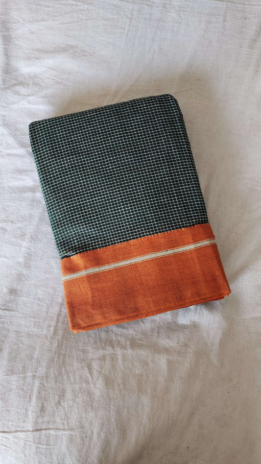 Green patteda anchu cotton saree