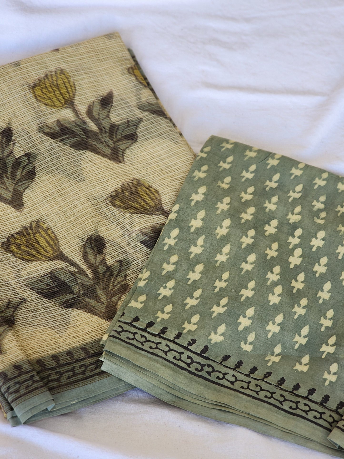 Beige handblock kota saree