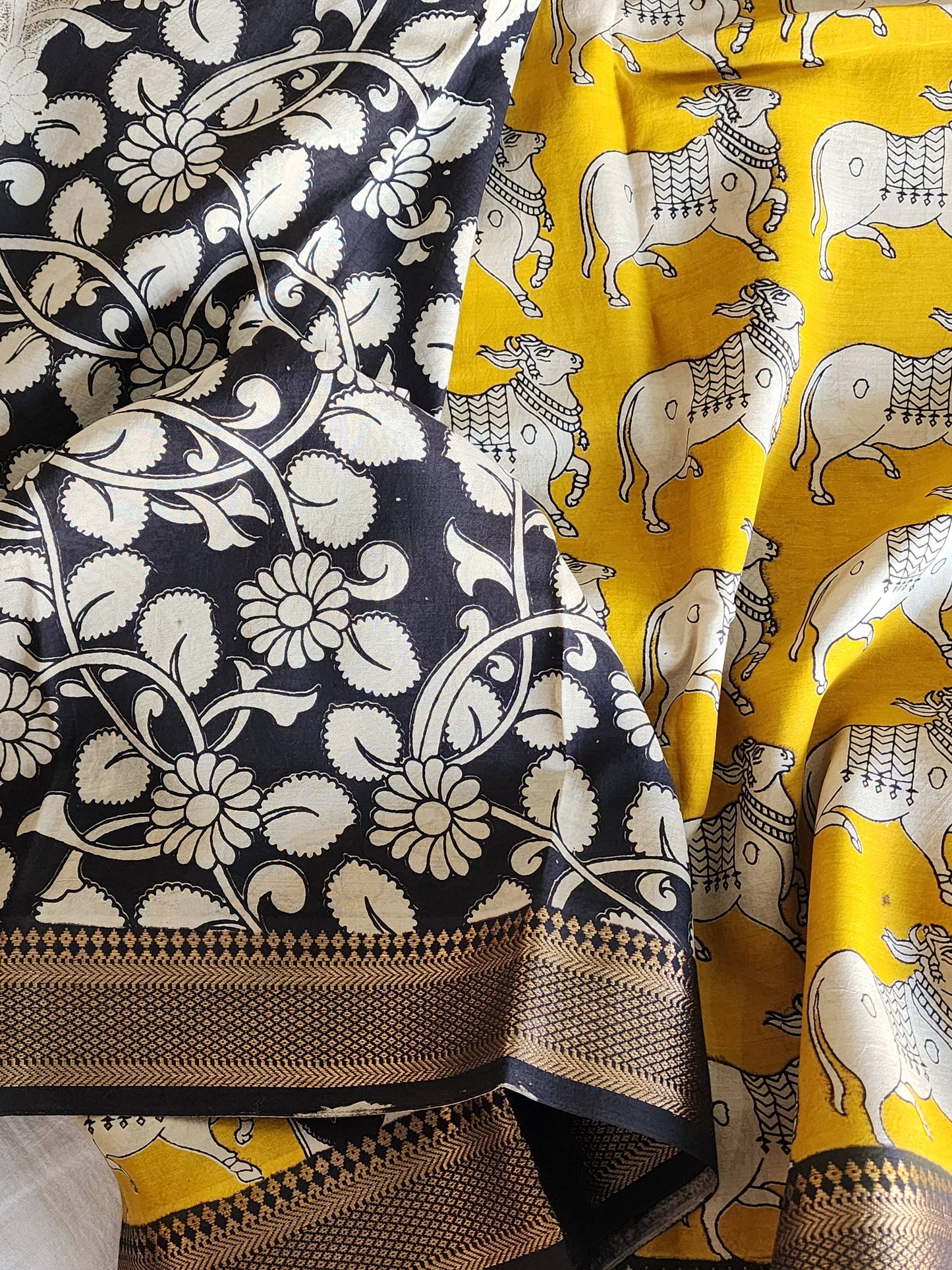 Mustard Kalamkari Silk Saree