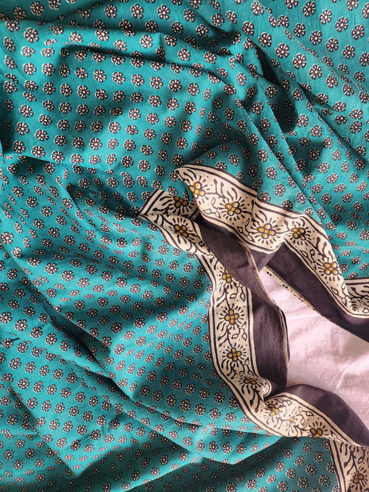 Green handblock cotton saree