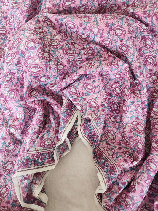 Pink handblock cotton saree