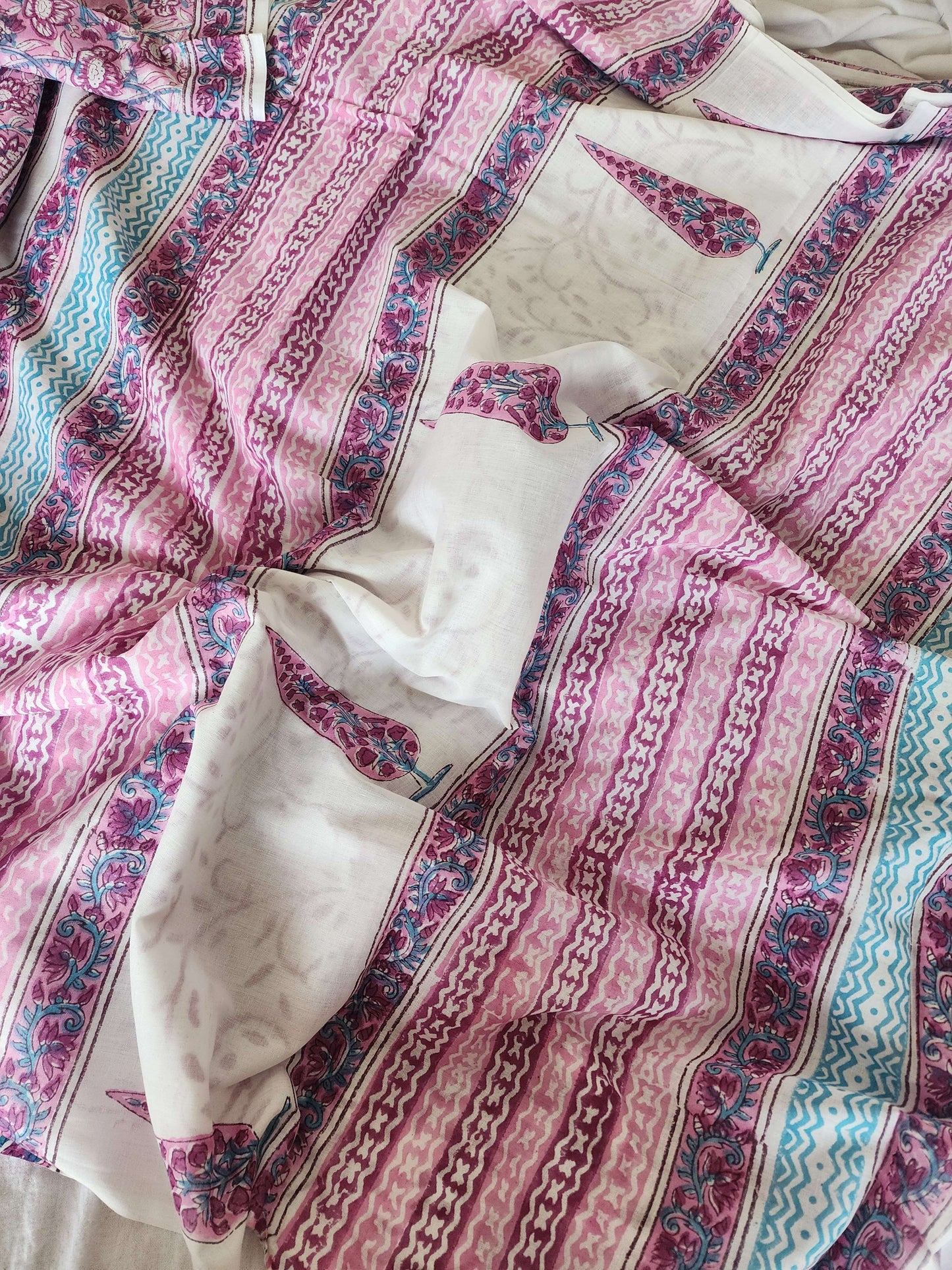 Pink handblock cotton saree