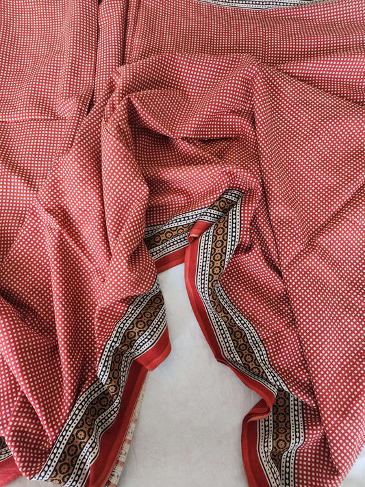 Red handblock cotton saree
