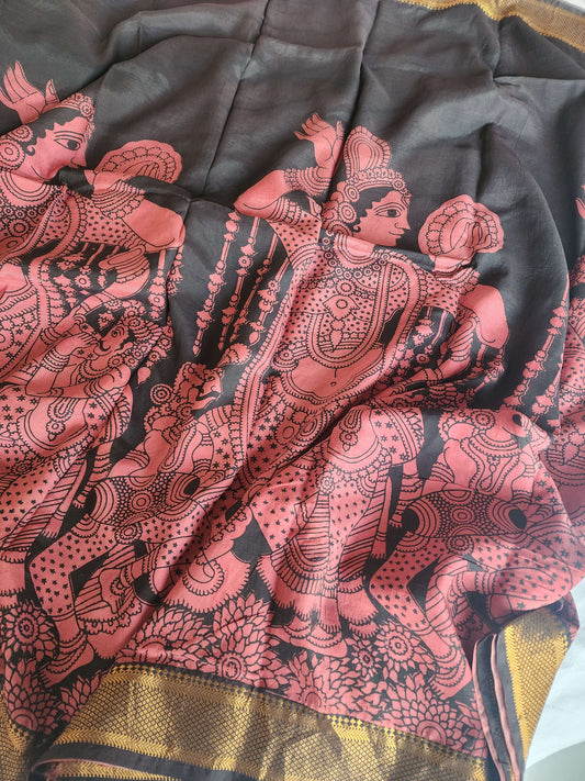 Black Kalamkari Silk Saree
