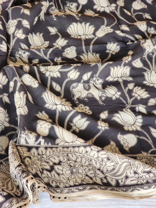 Black Kalamkari Cotton Saree