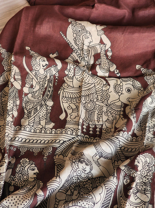 Brown Kalamkari Silk Saree