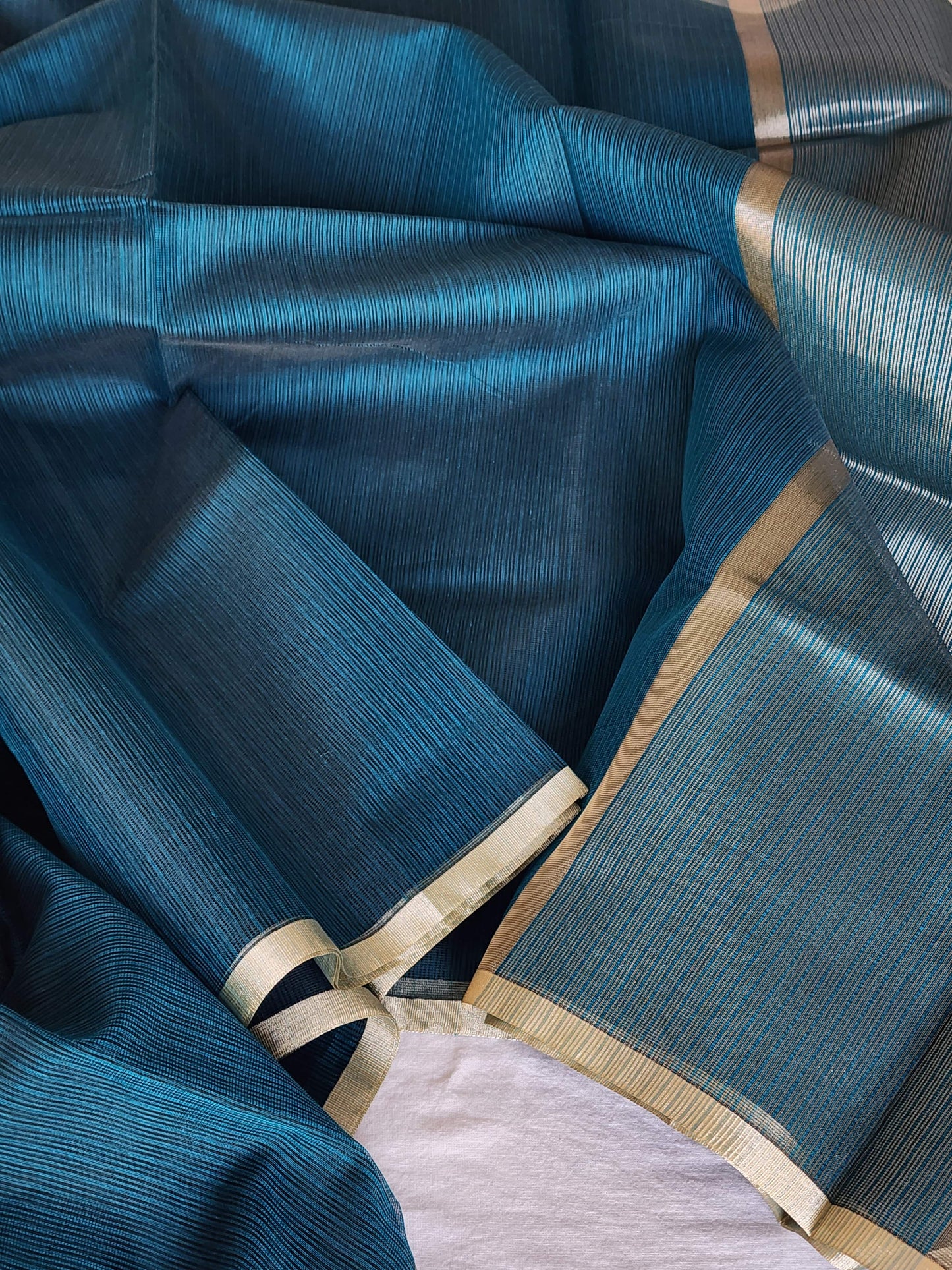 Teal blue kota cotton saree