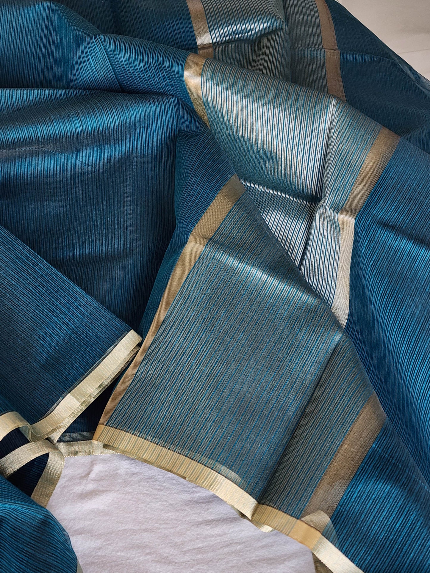 Teal blue kota cotton saree