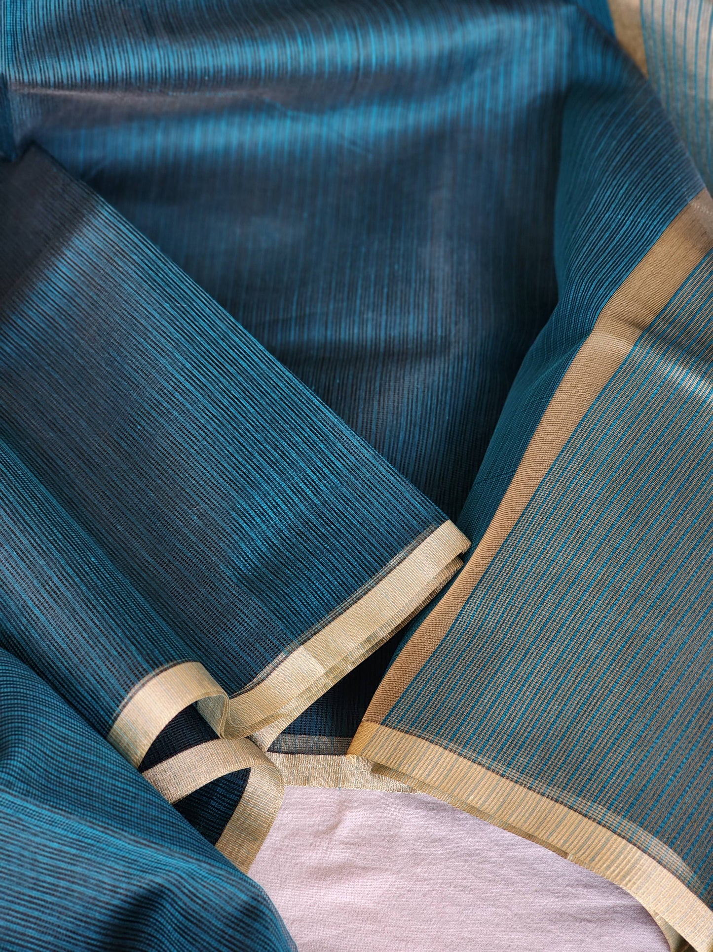 Teal blue kota cotton saree