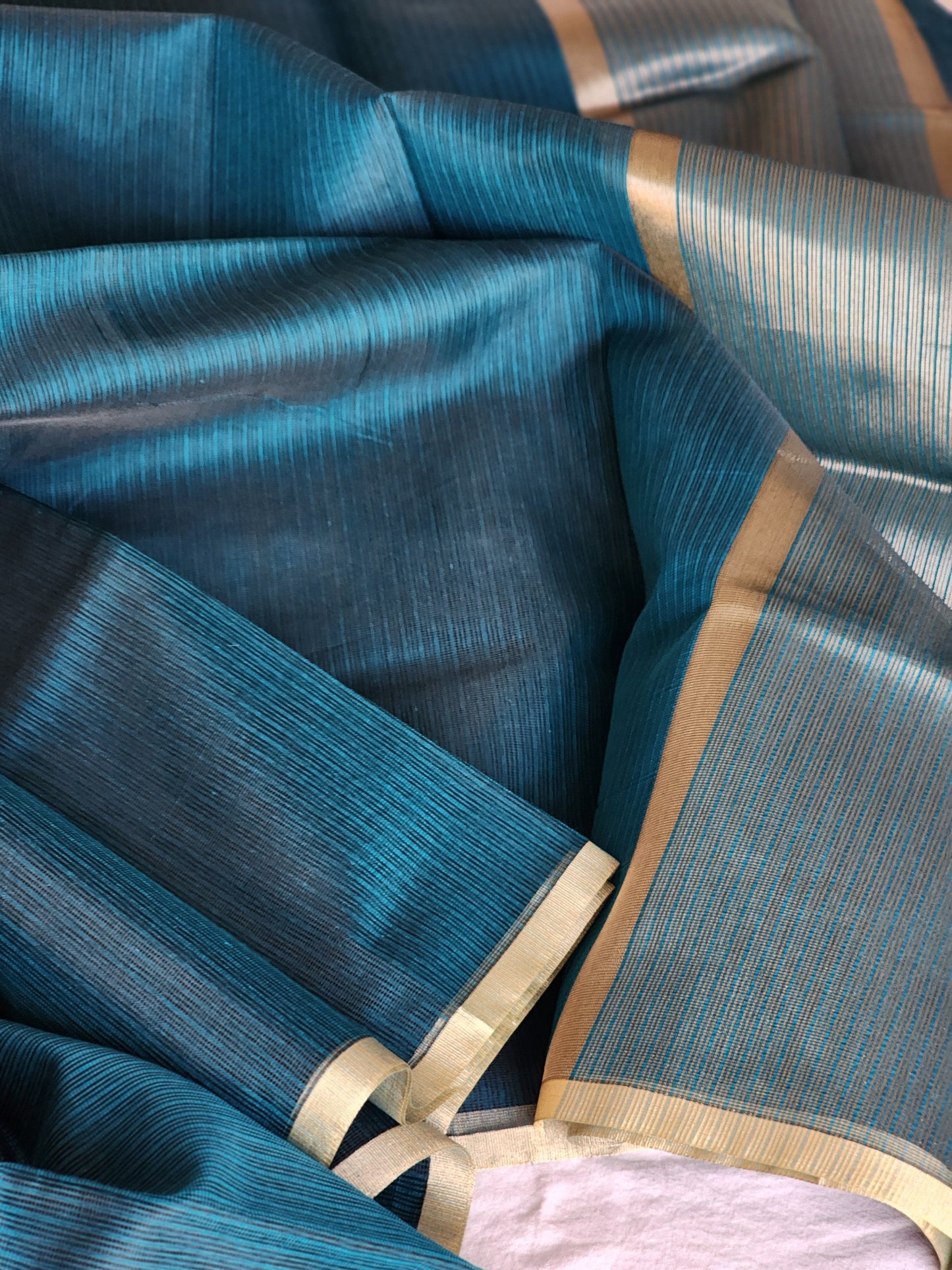 Teal blue kota cotton saree