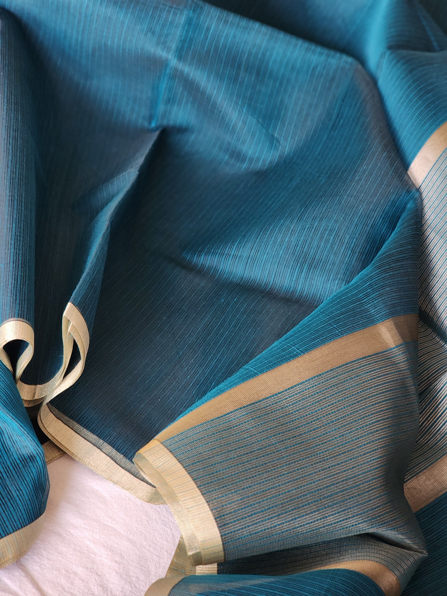 Teal blue kota cotton saree