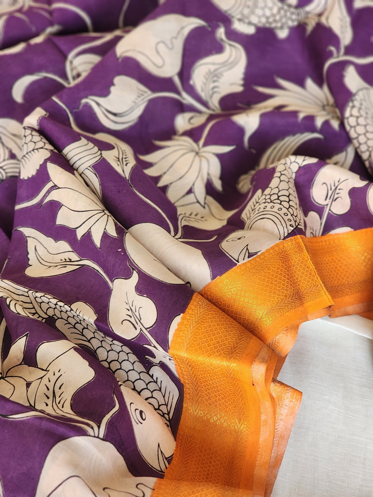 Purple Kalamkari Silk Saree