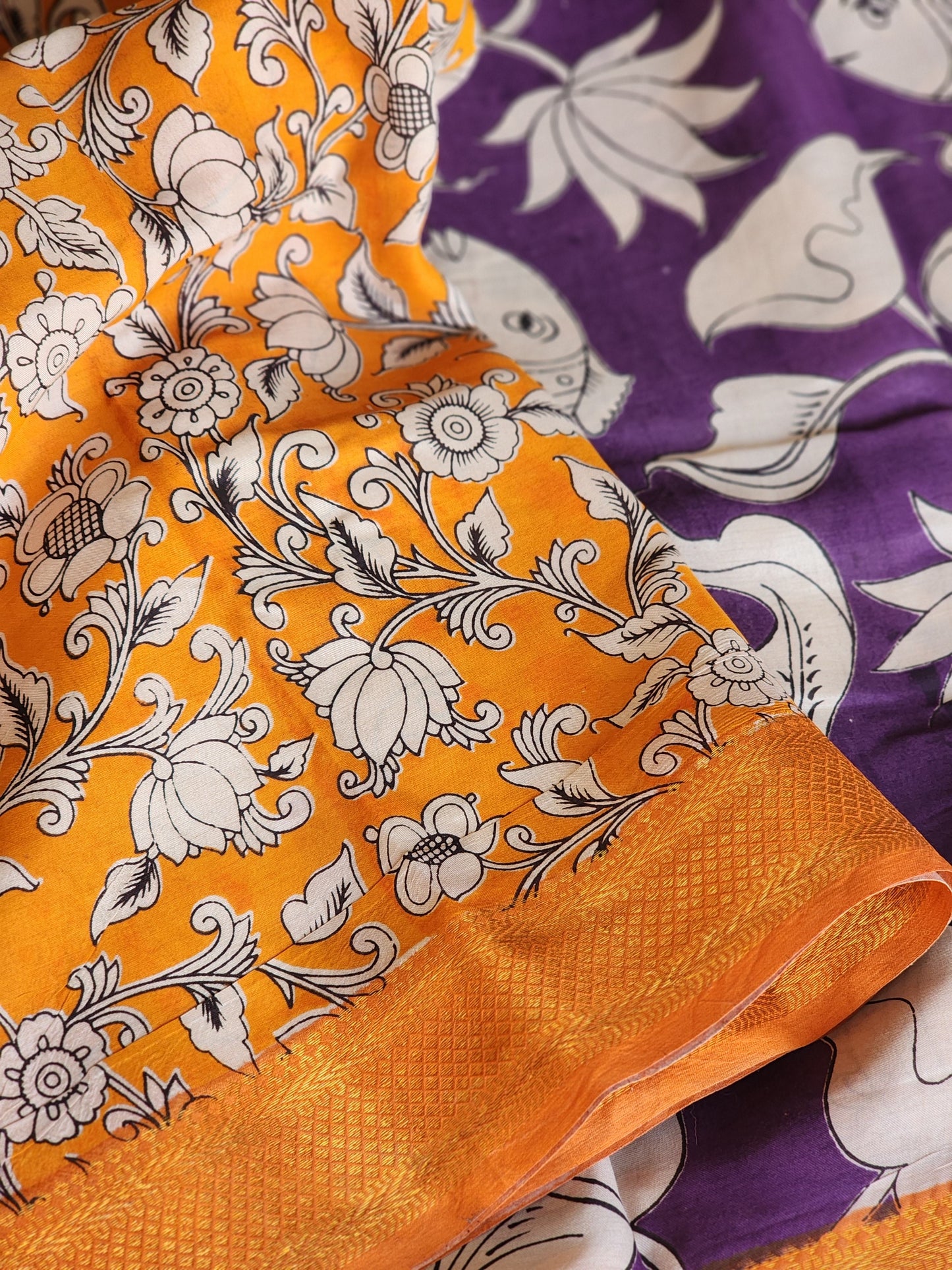 Purple Kalamkari Silk Saree