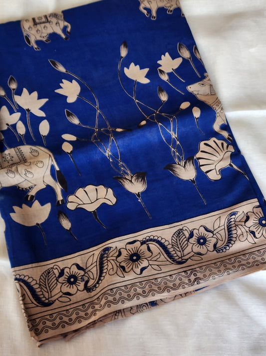Blue Kalamkari Cotton Saree