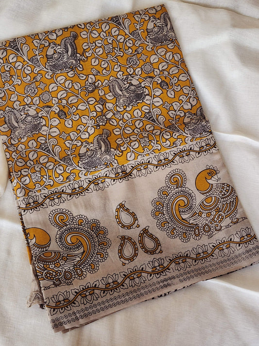 Mustard Kalamkari Cotton Saree
