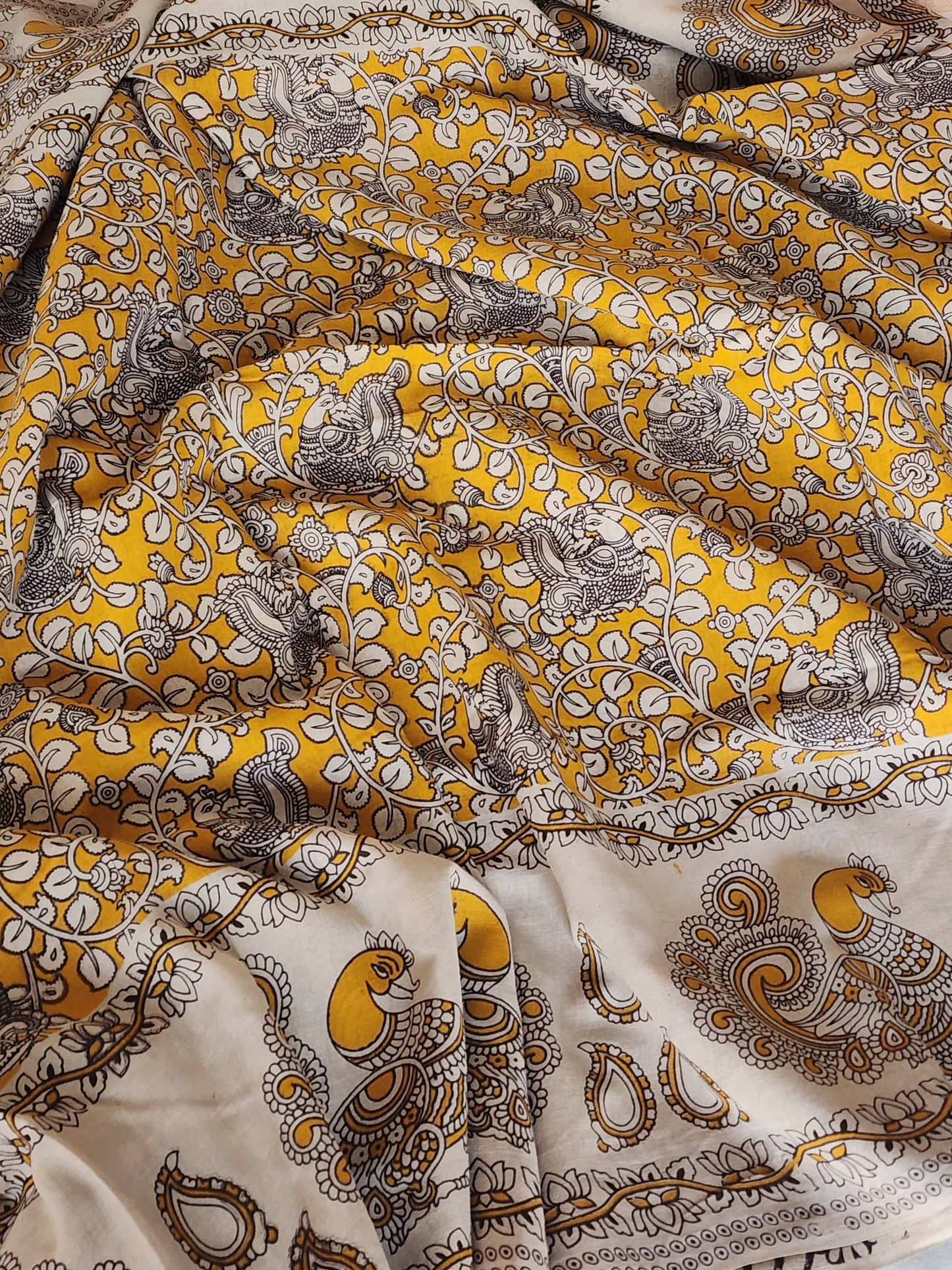Mustard Kalamkari Cotton Saree
