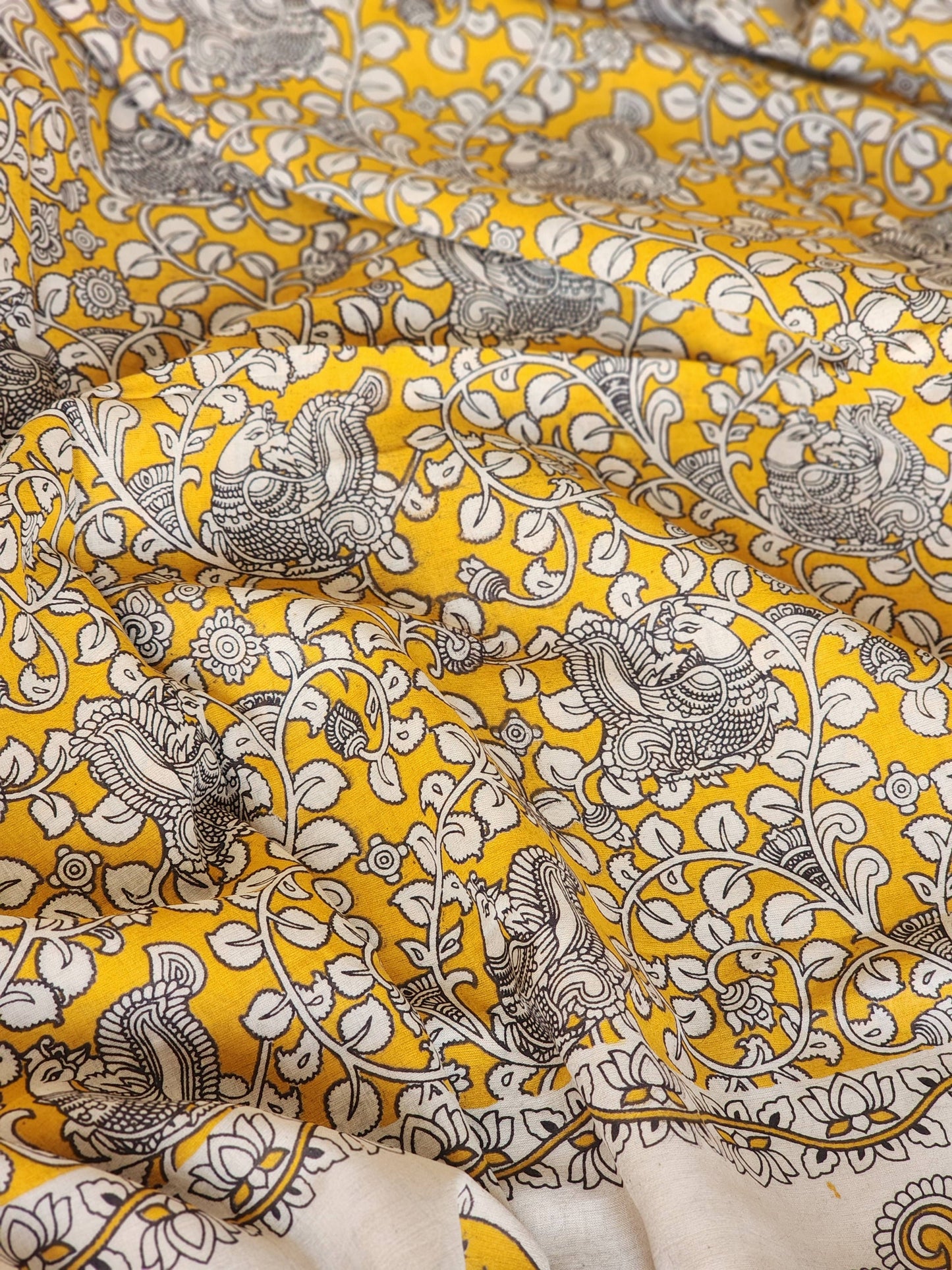 Mustard Kalamkari Cotton Saree