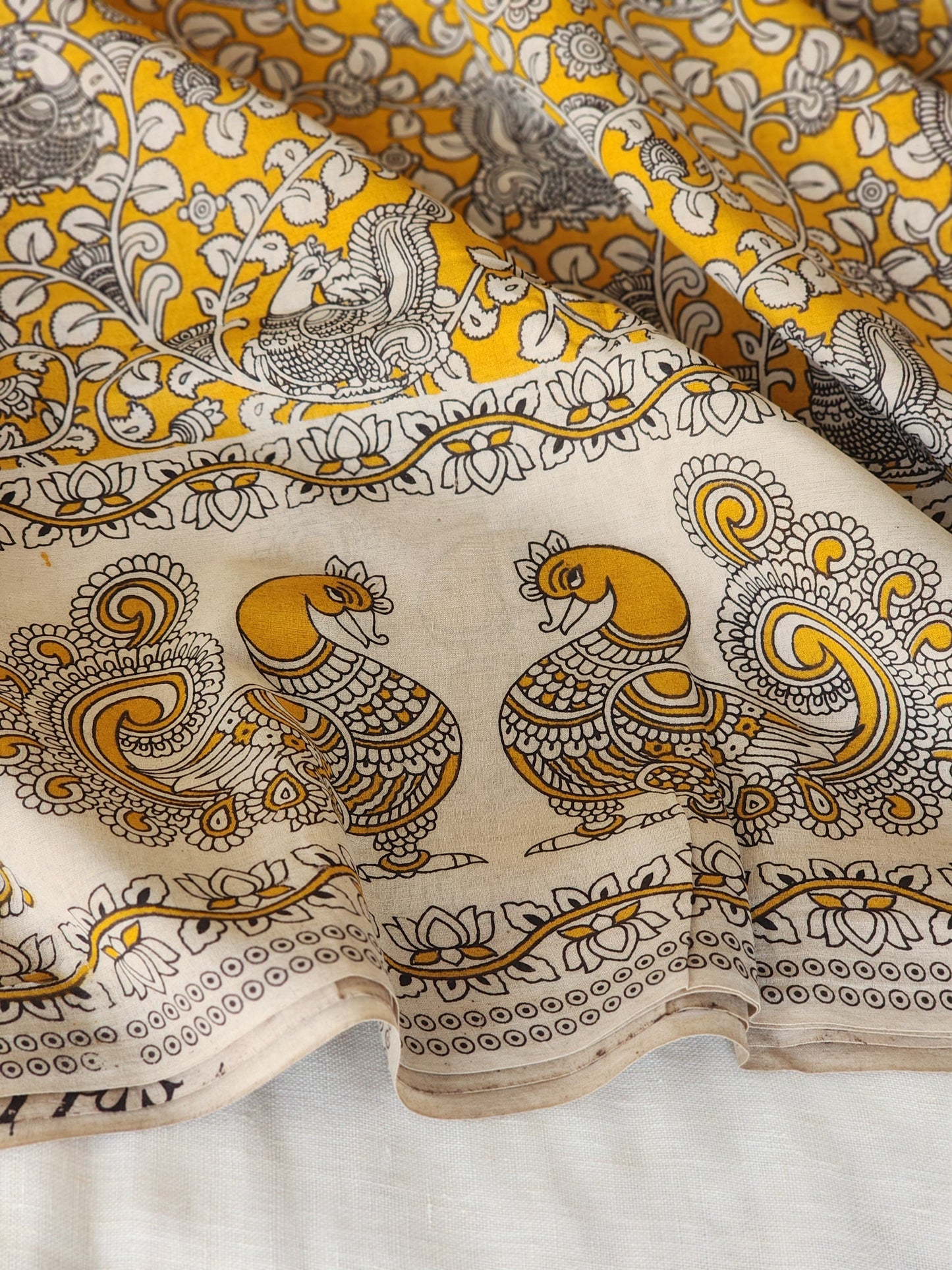 Mustard Kalamkari Cotton Saree