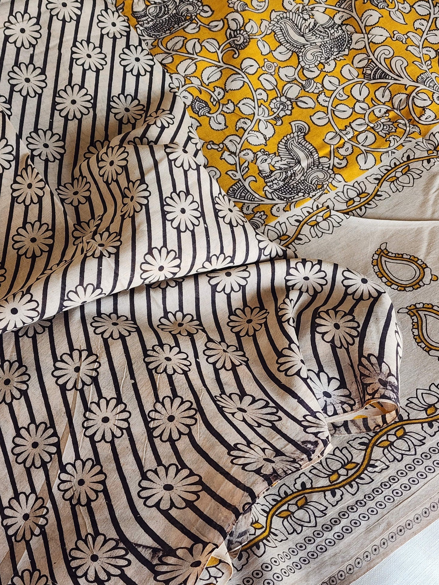 Mustard Kalamkari Cotton Saree