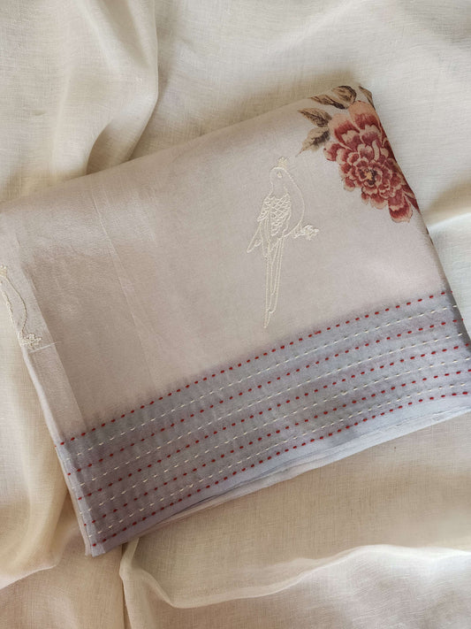 Silver Crepe Tissue Saree