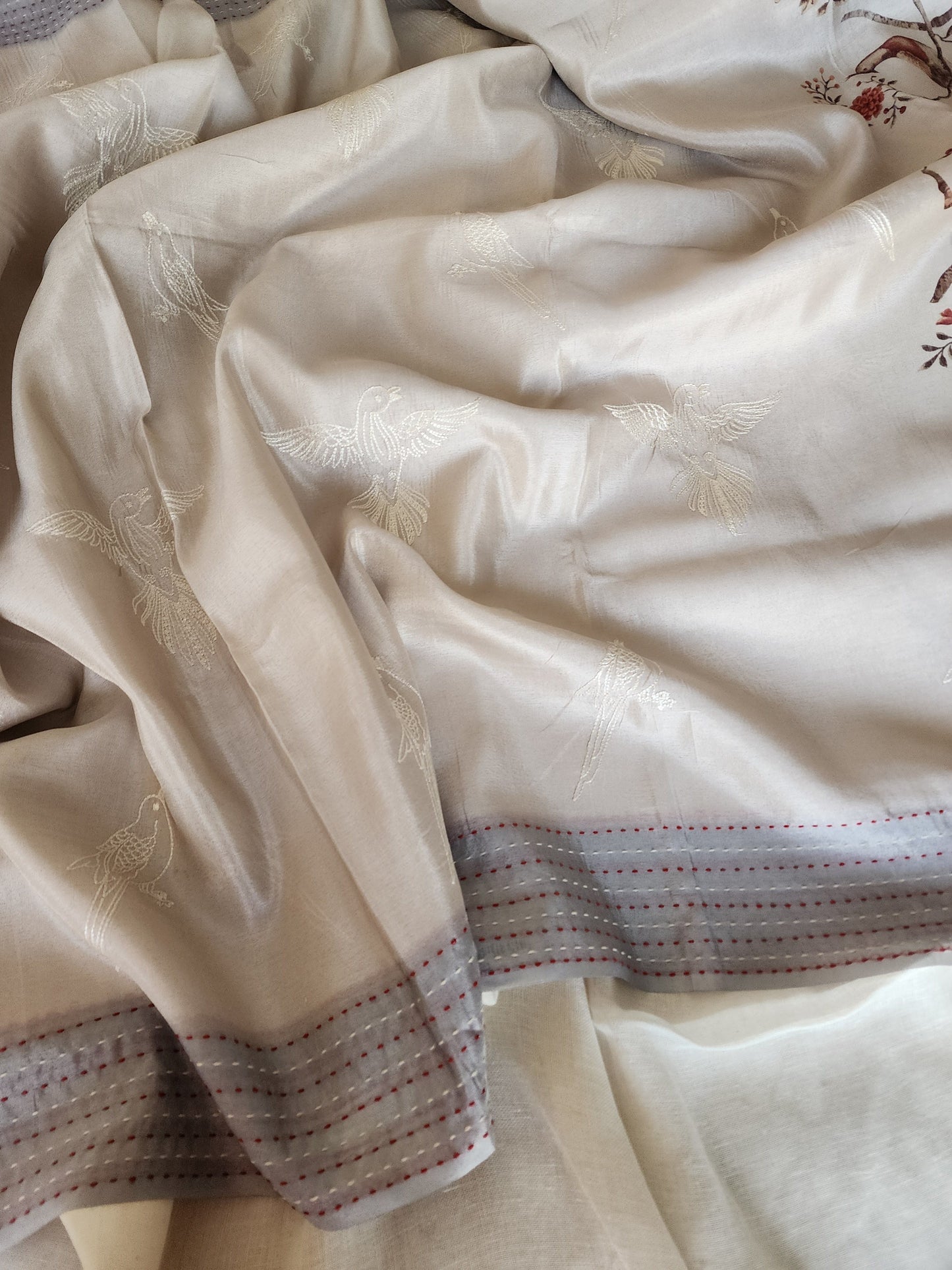 Silver Crepe Tissue Saree