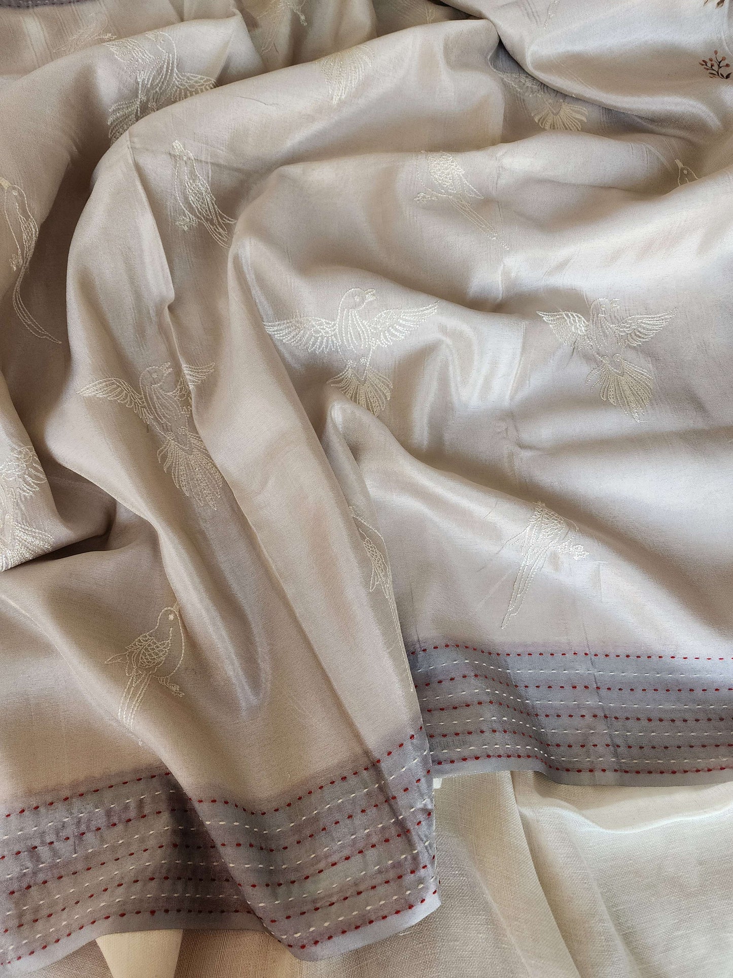 Silver Crepe Tissue Saree