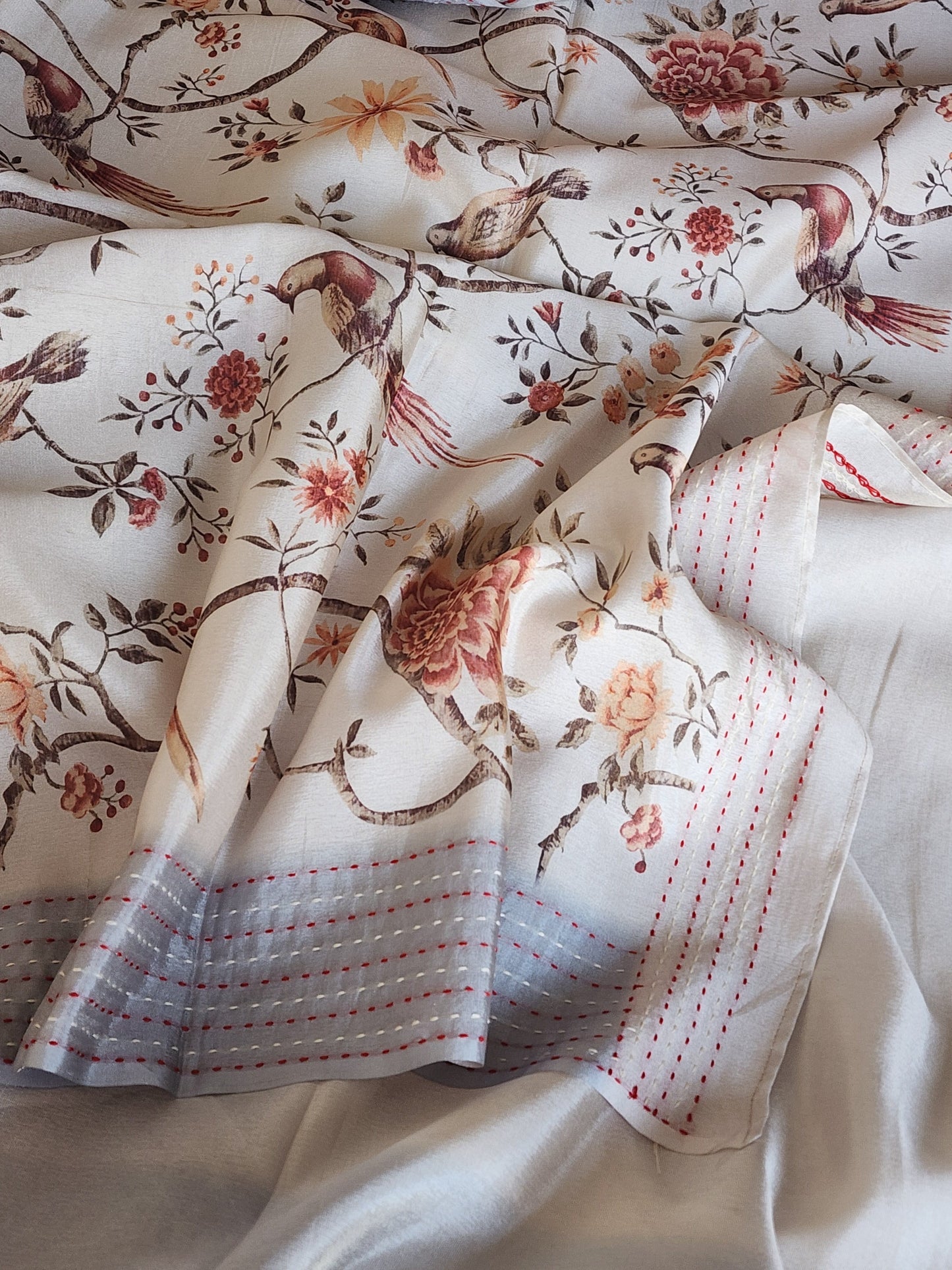 Silver Crepe Tissue Saree