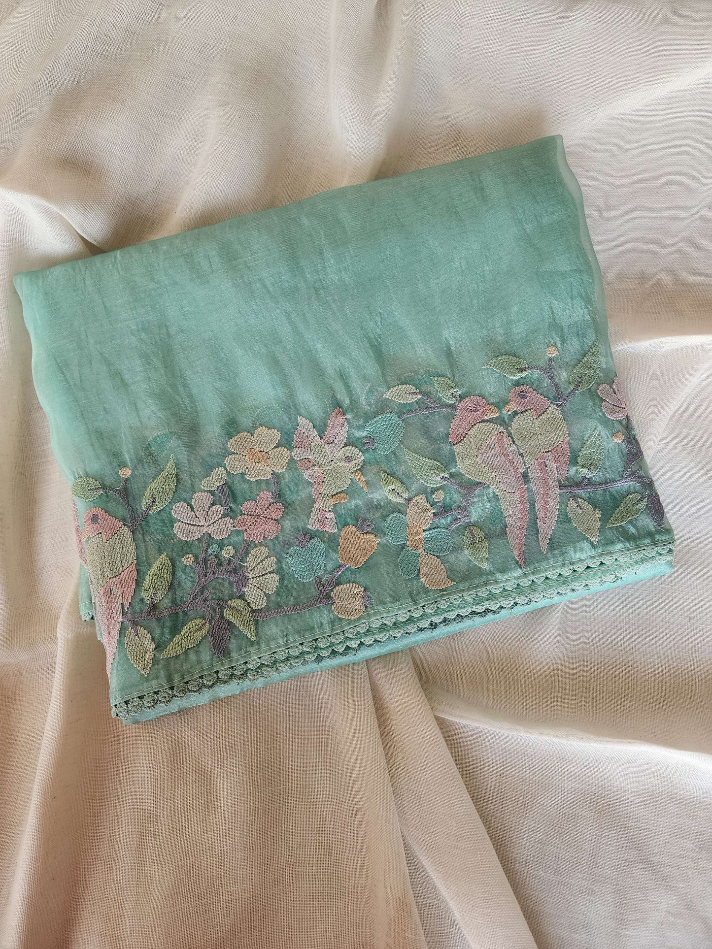 Sea Green Glass Tissue Saree