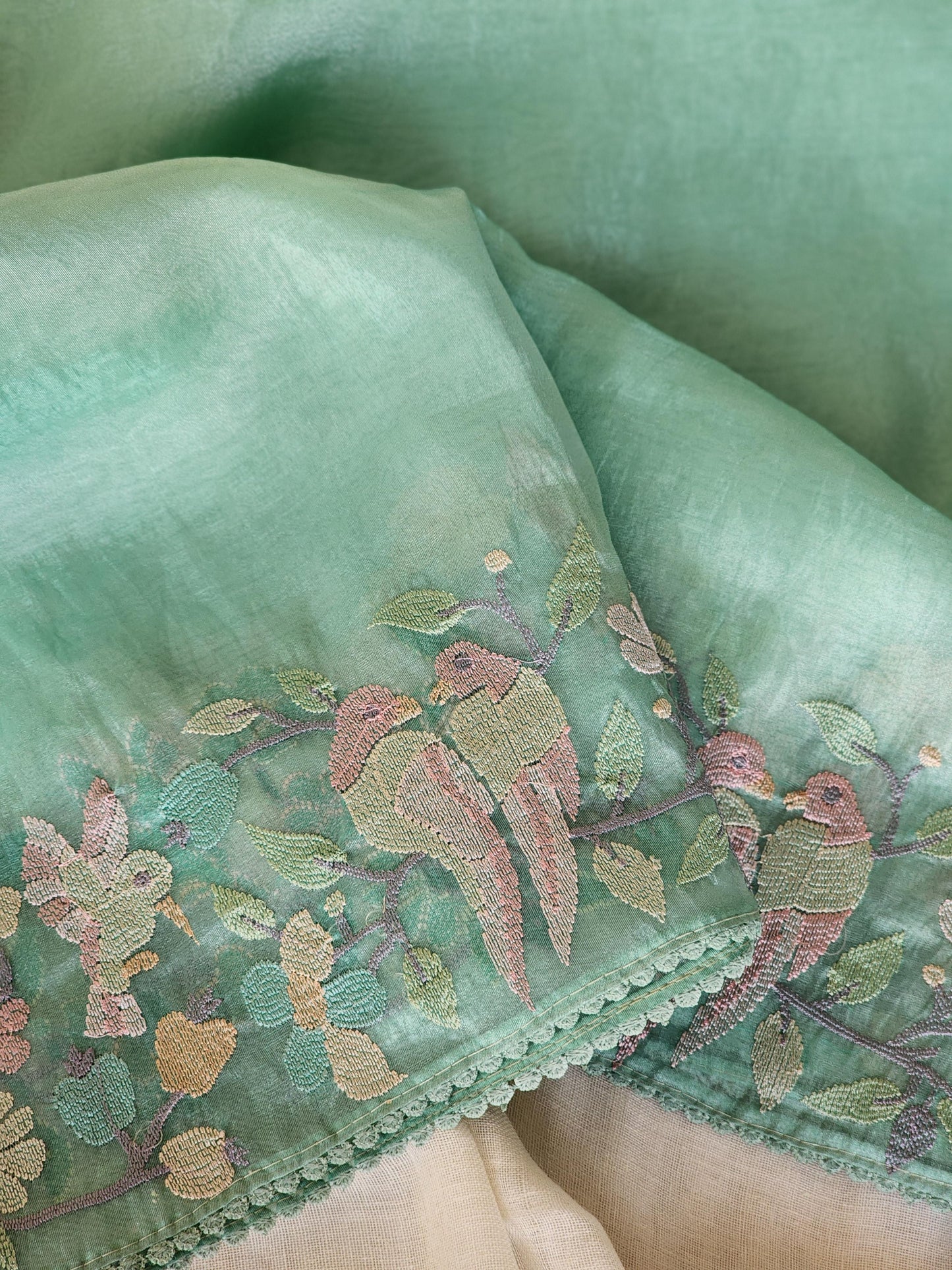 Sea Green Glass Tissue Saree