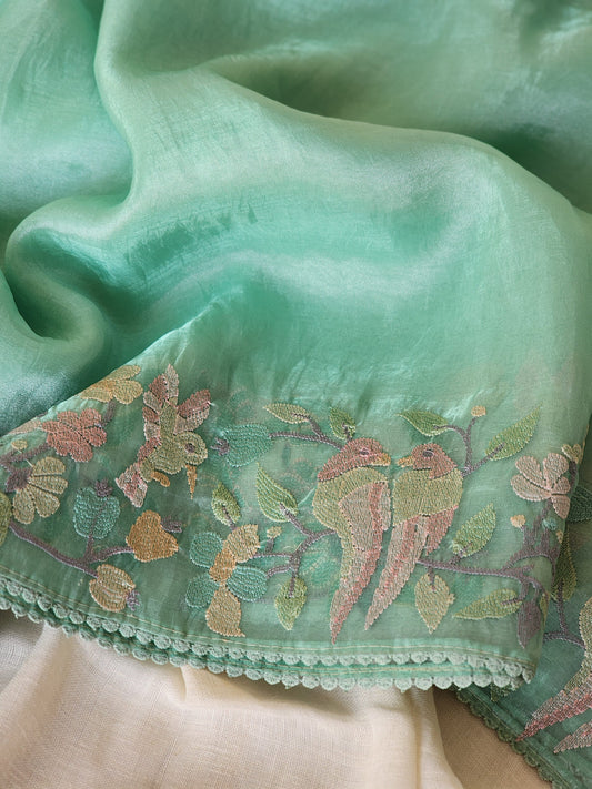 Sea Green Glass Tissue Saree