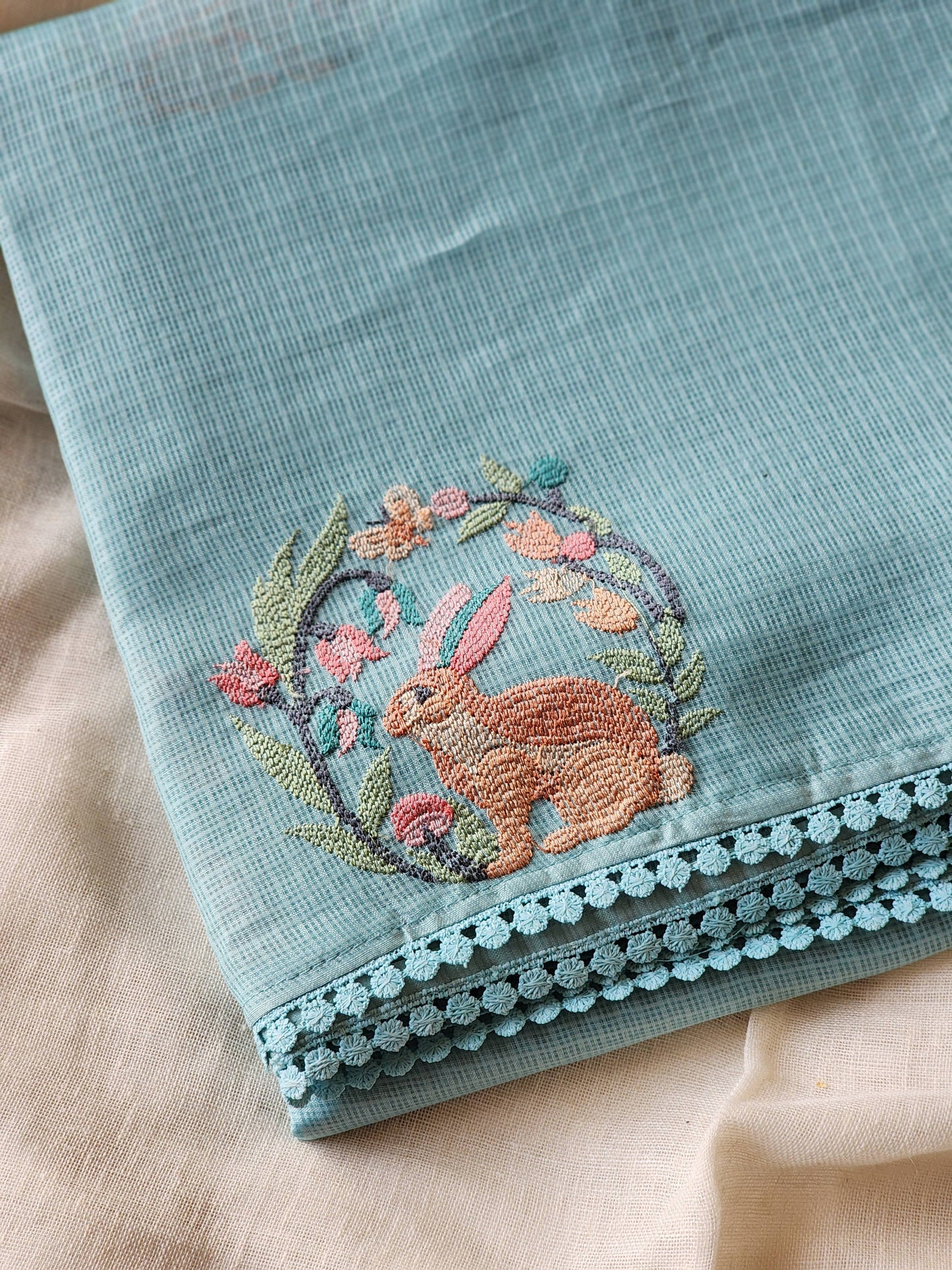 Blue Cream Kota Saree