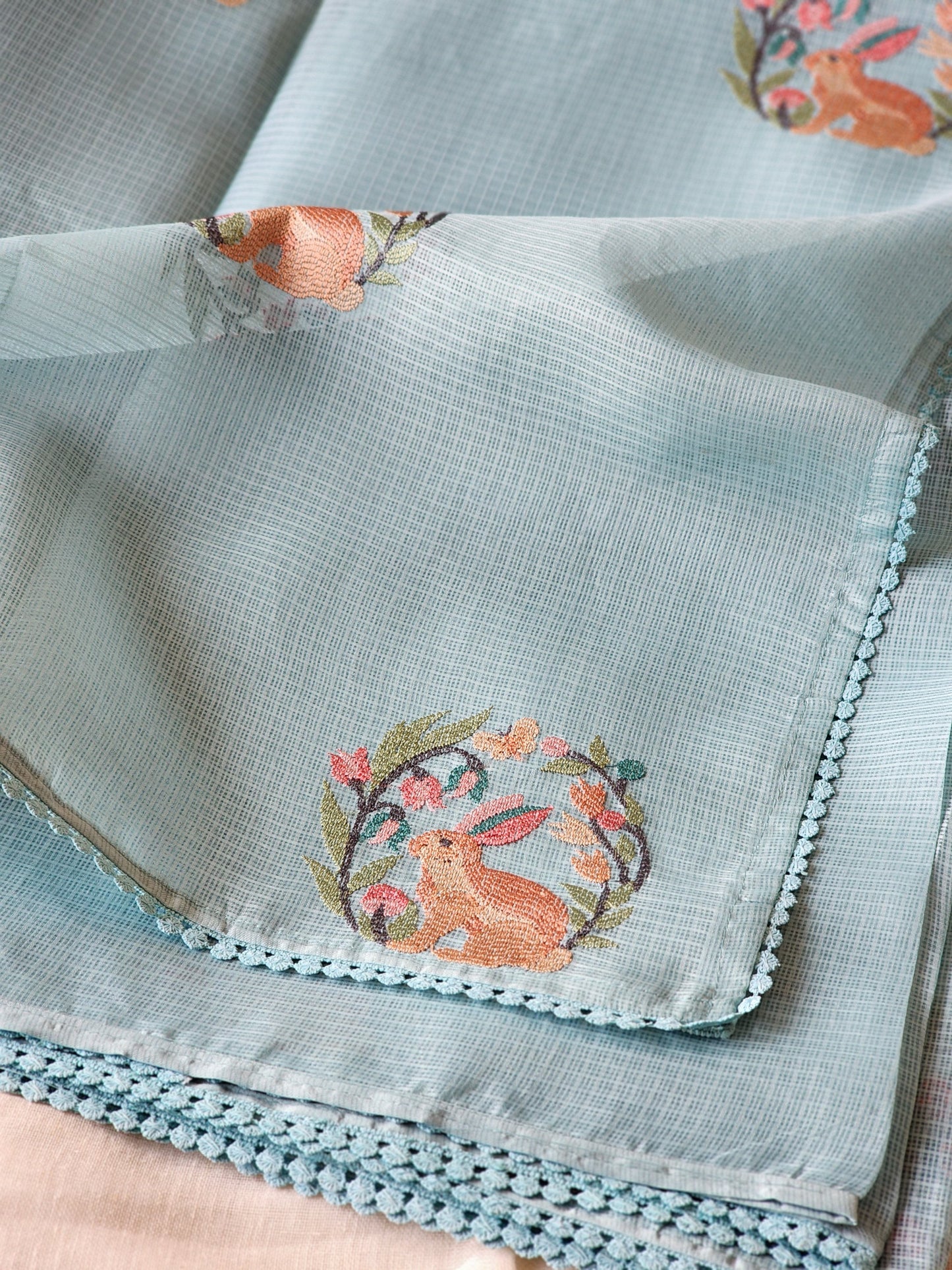 Blue Cream Kota Saree