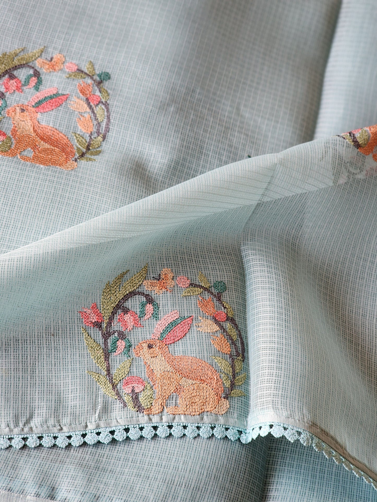 Blue Cream Kota Saree