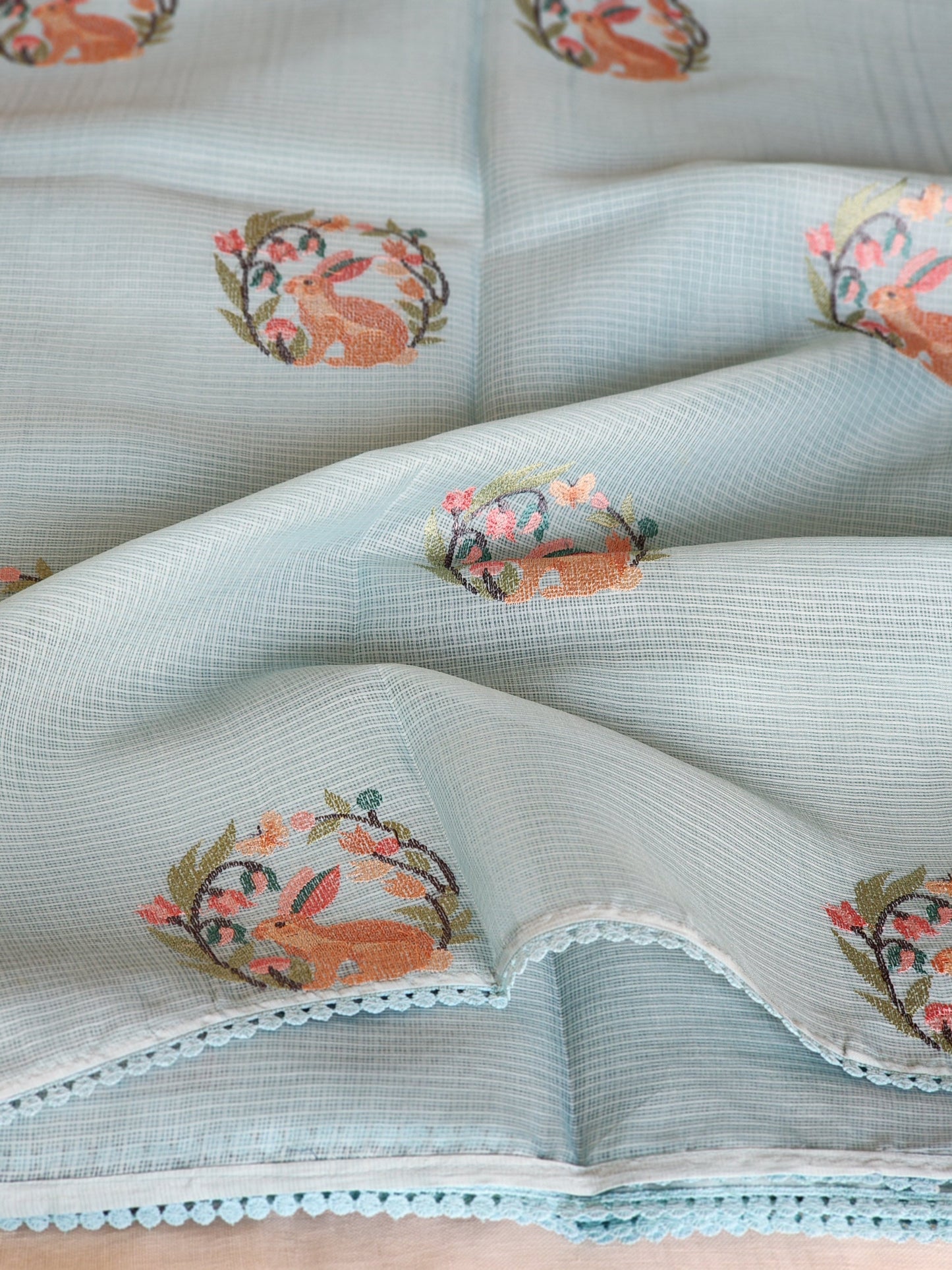 Blue Cream Kota Saree