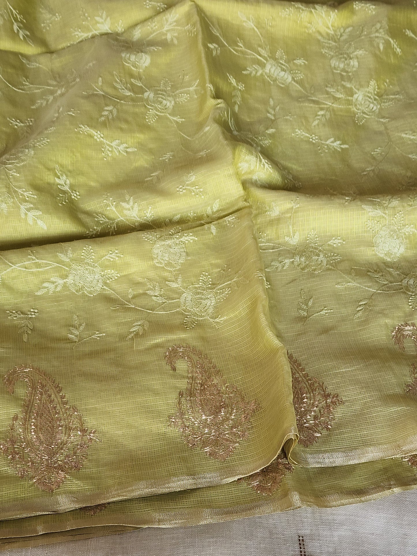 Green Cream Kota Saree