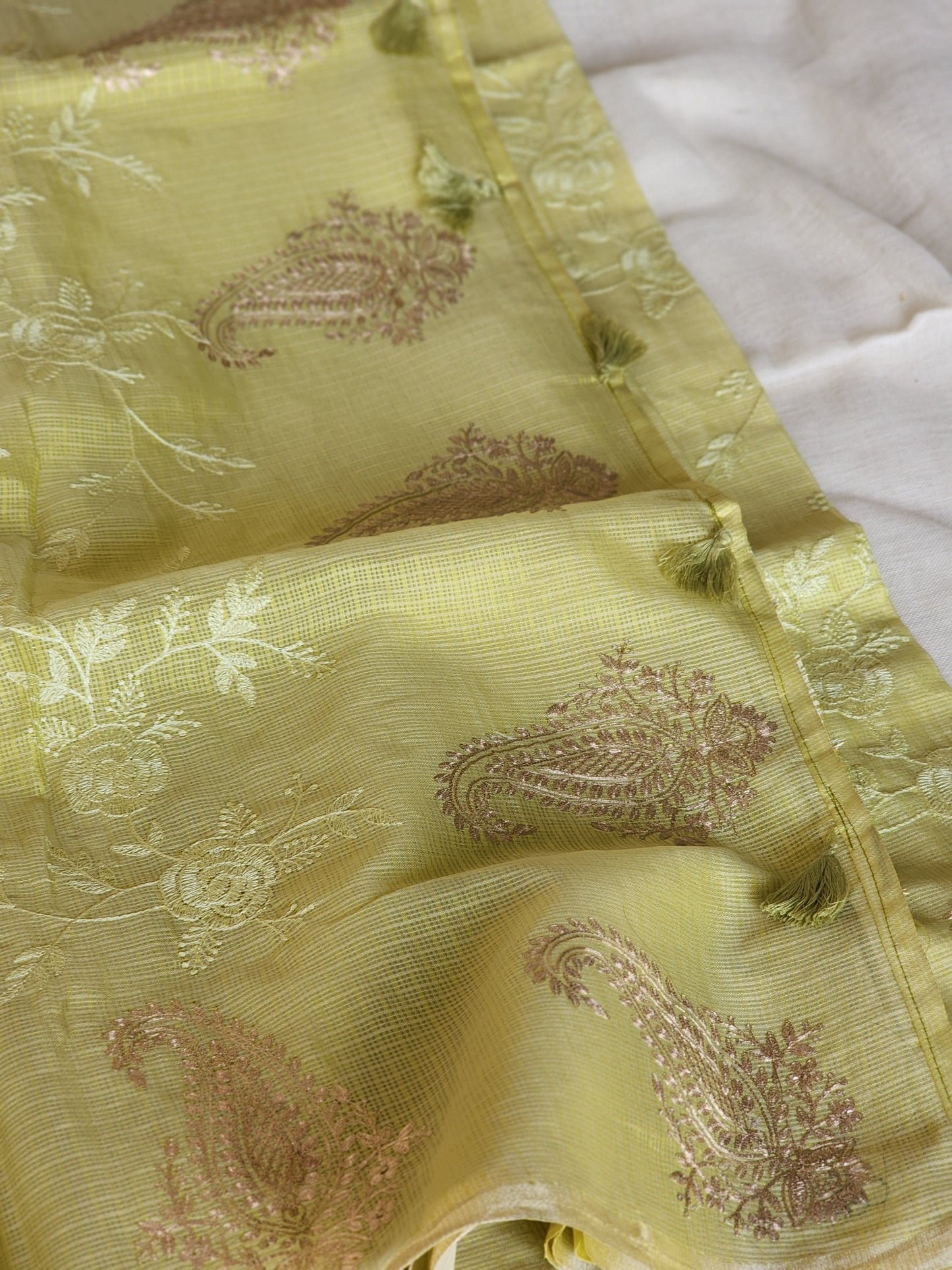 Green Cream Kota Saree