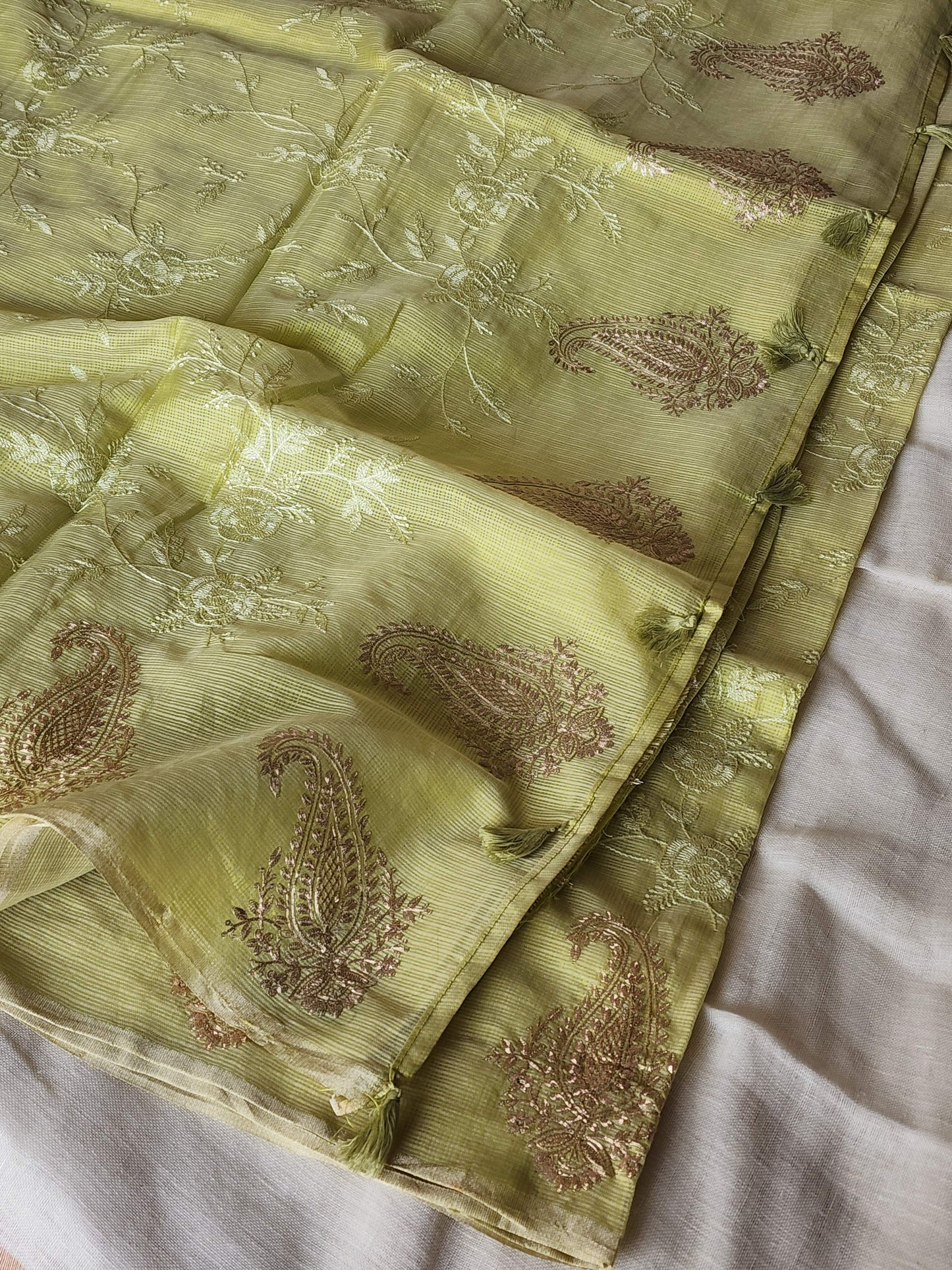 Green Cream Kota Saree
