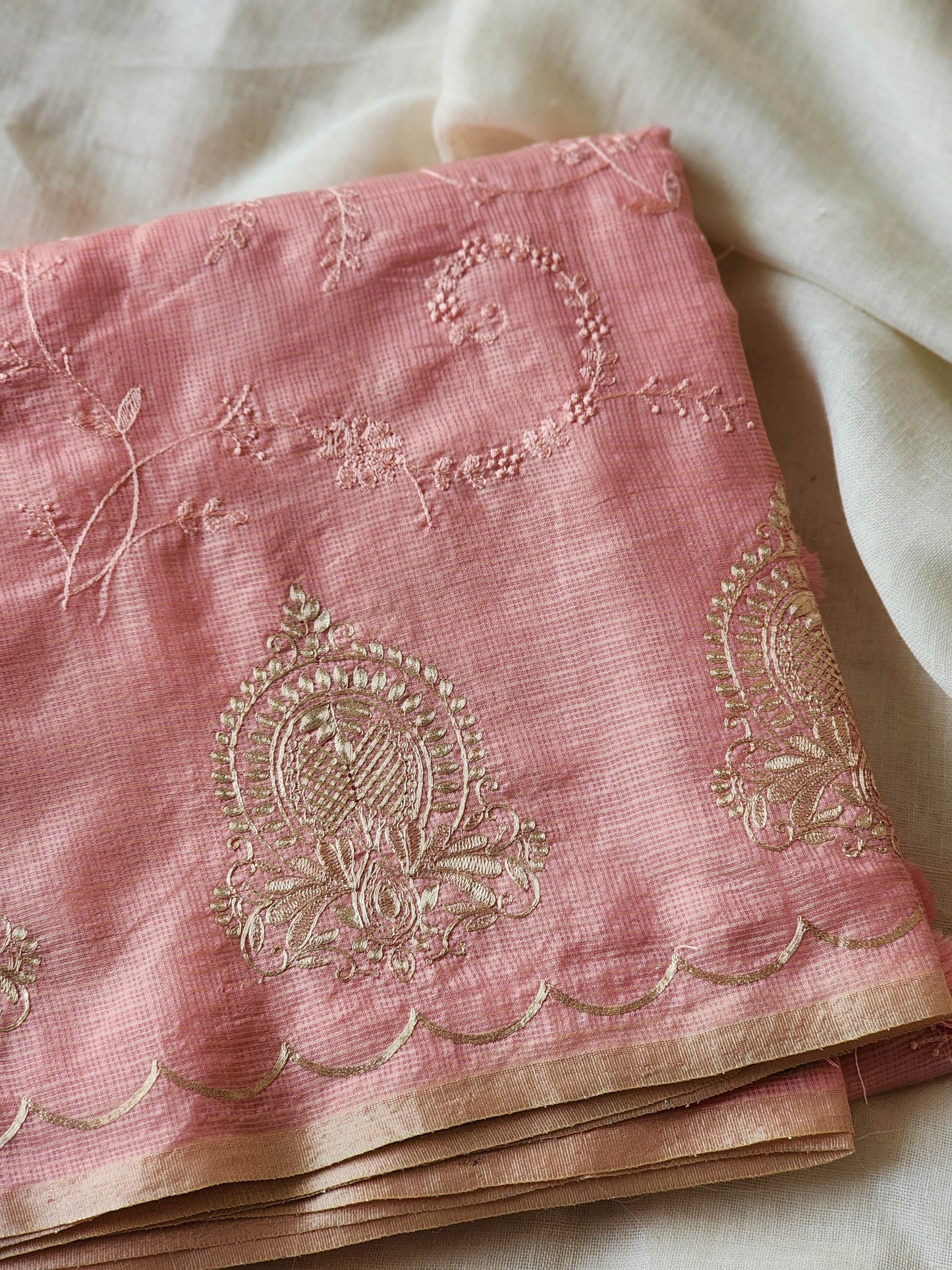 Pink Cream Kota Saree