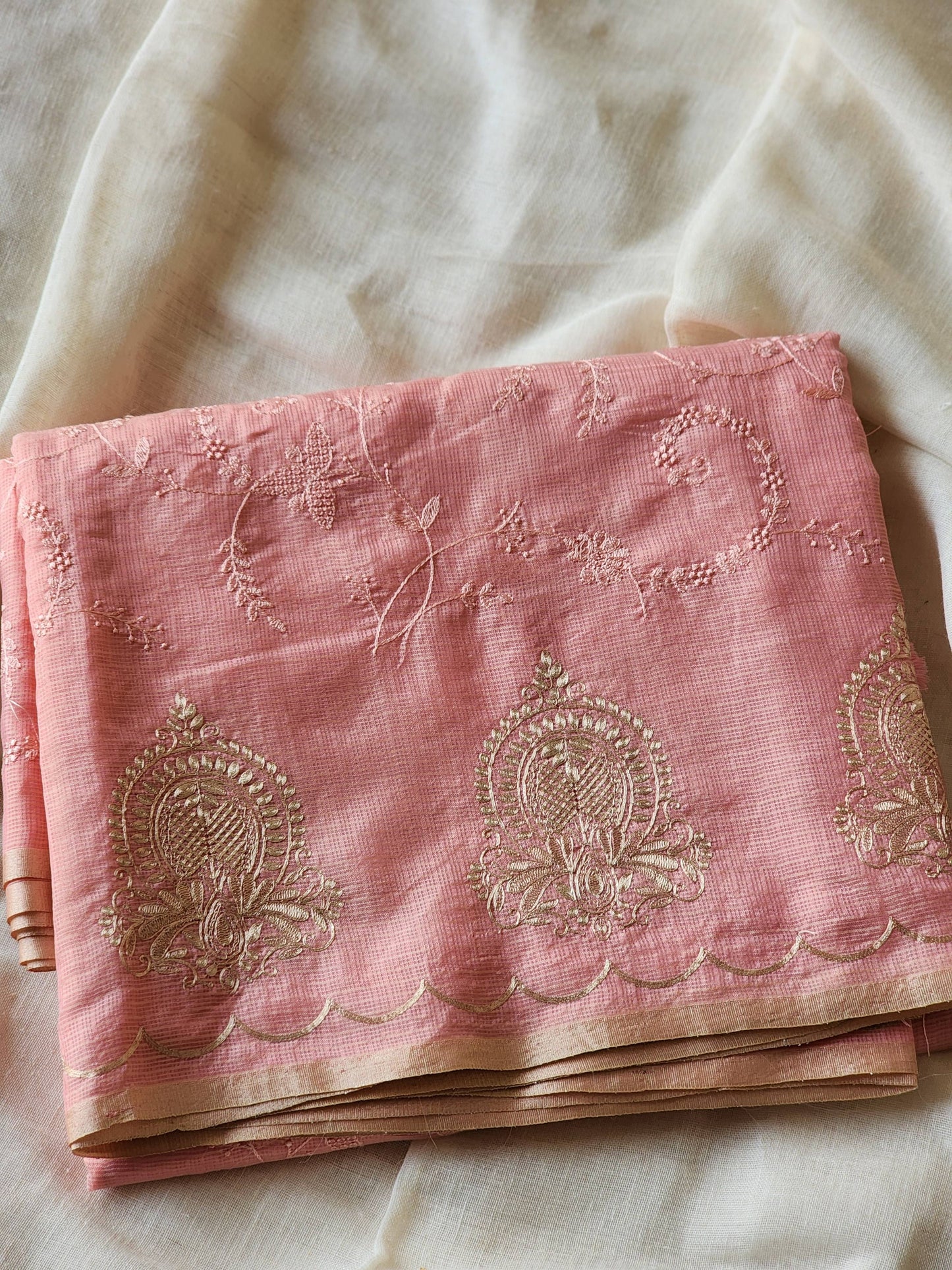 Pink Cream Kota Saree