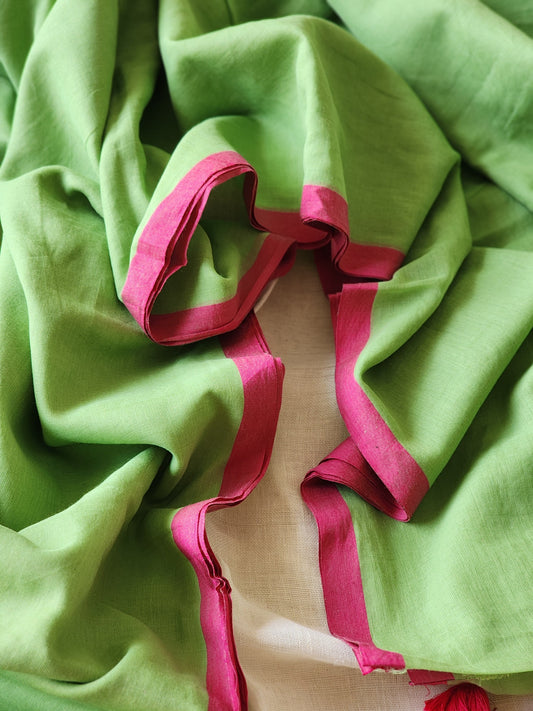 Green mulmul cotton saree