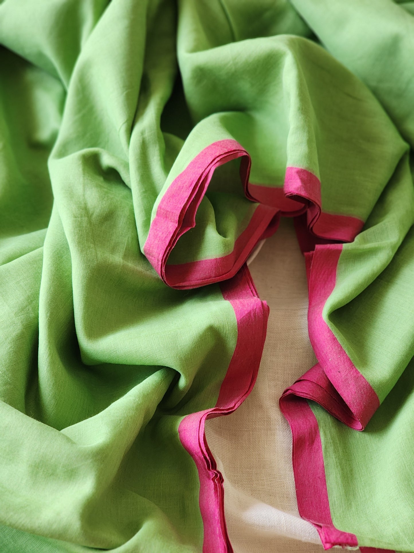 Green mulmul cotton saree