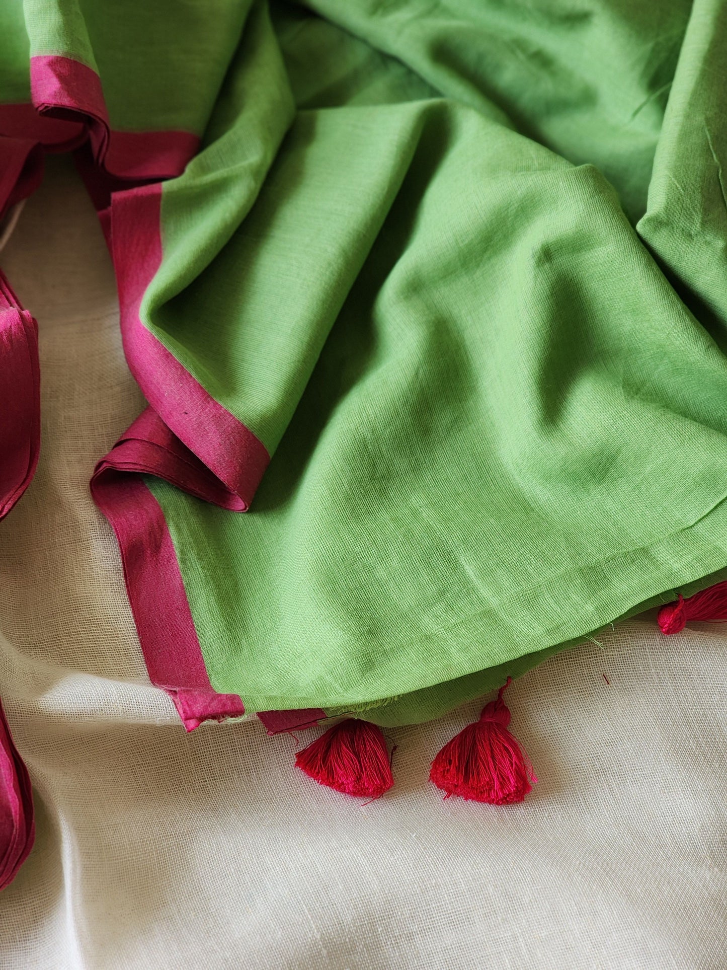 Green mulmul cotton saree