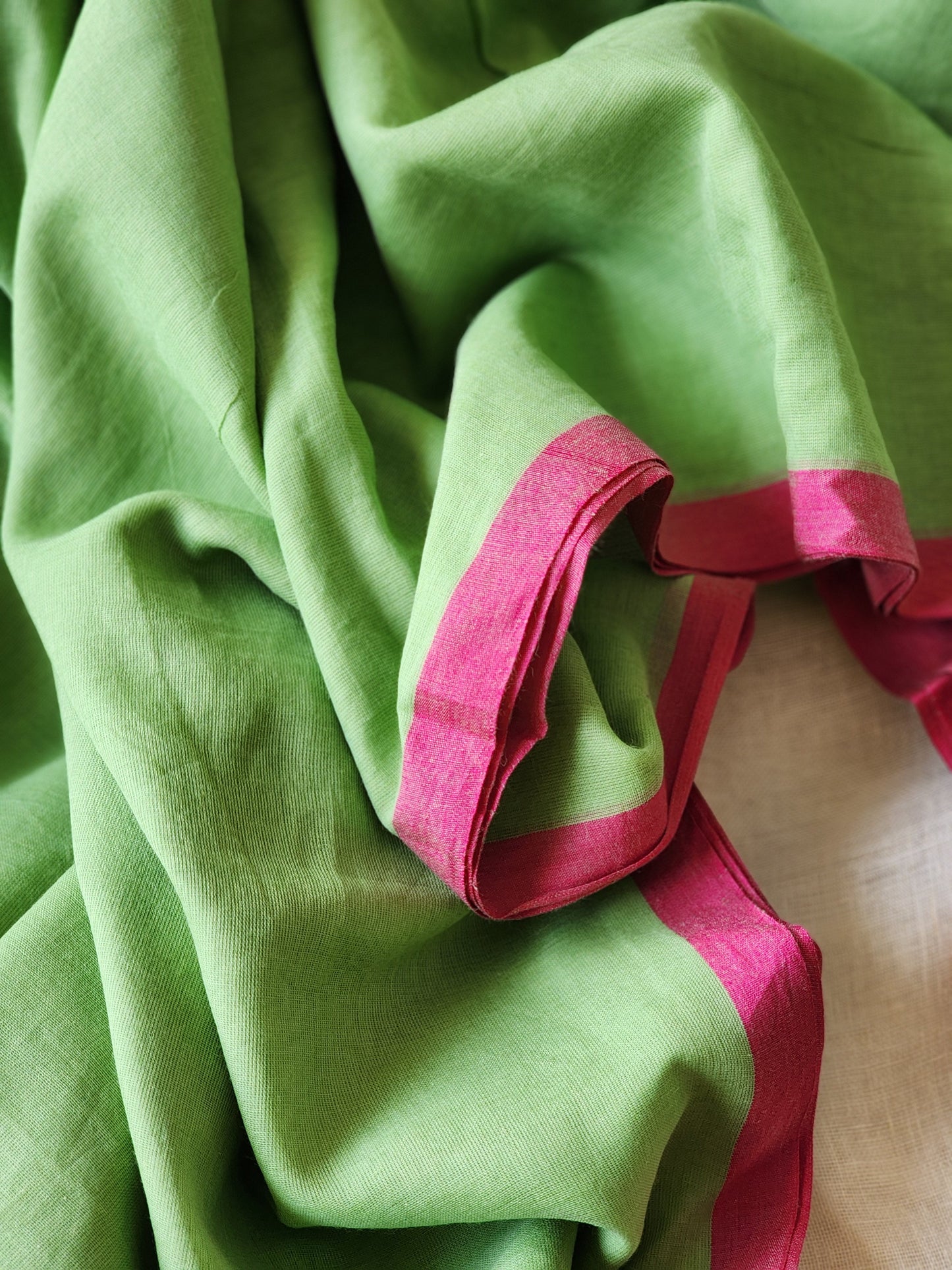 Green mulmul cotton saree