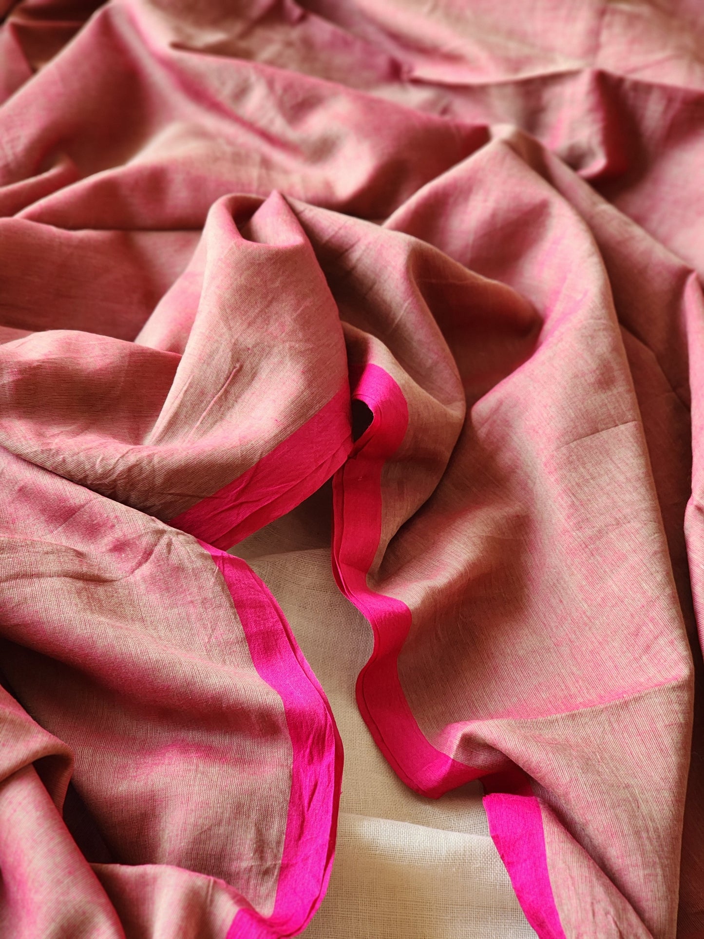 Pink mulmul cotton saree