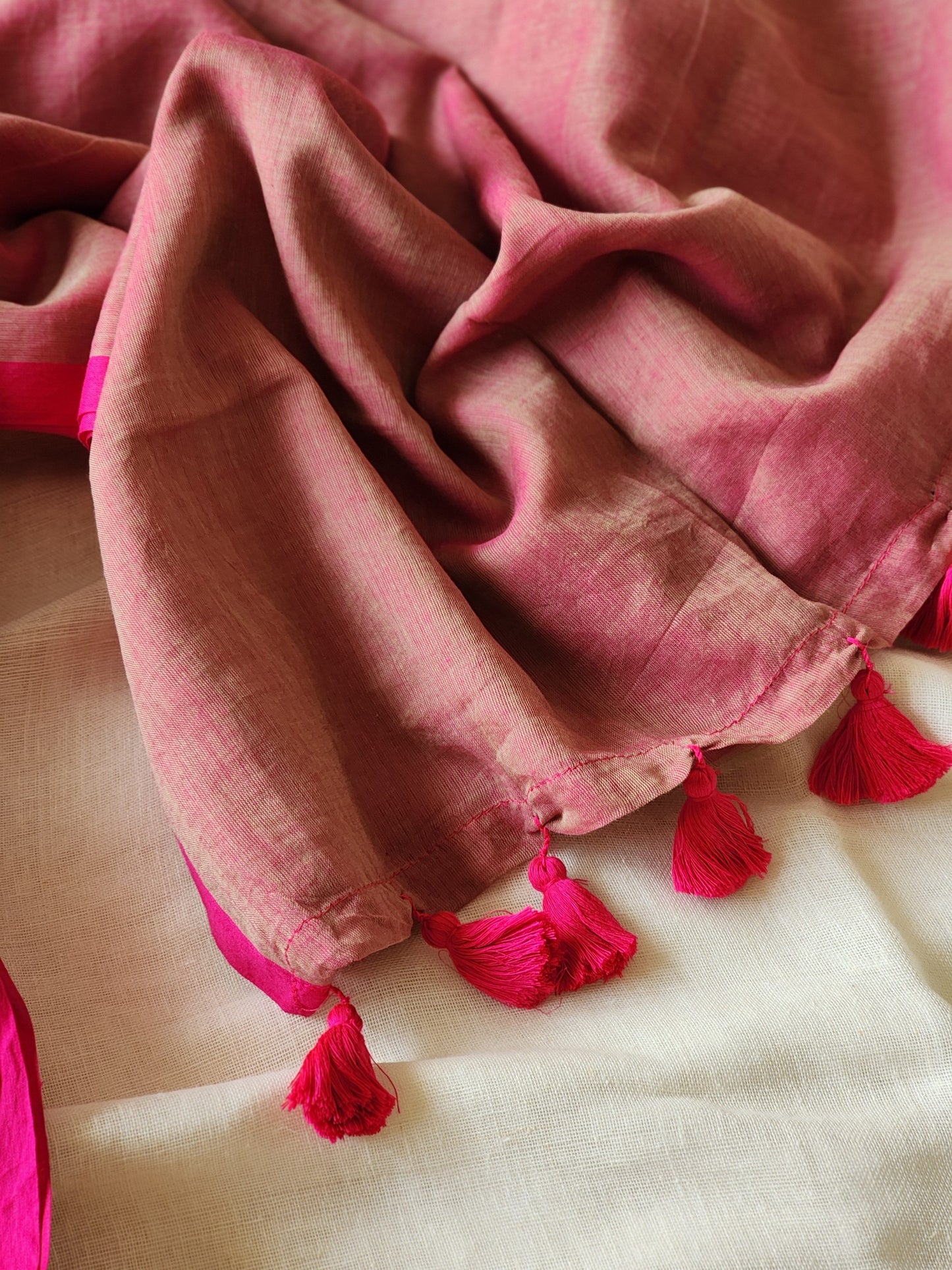 Pink mulmul cotton saree